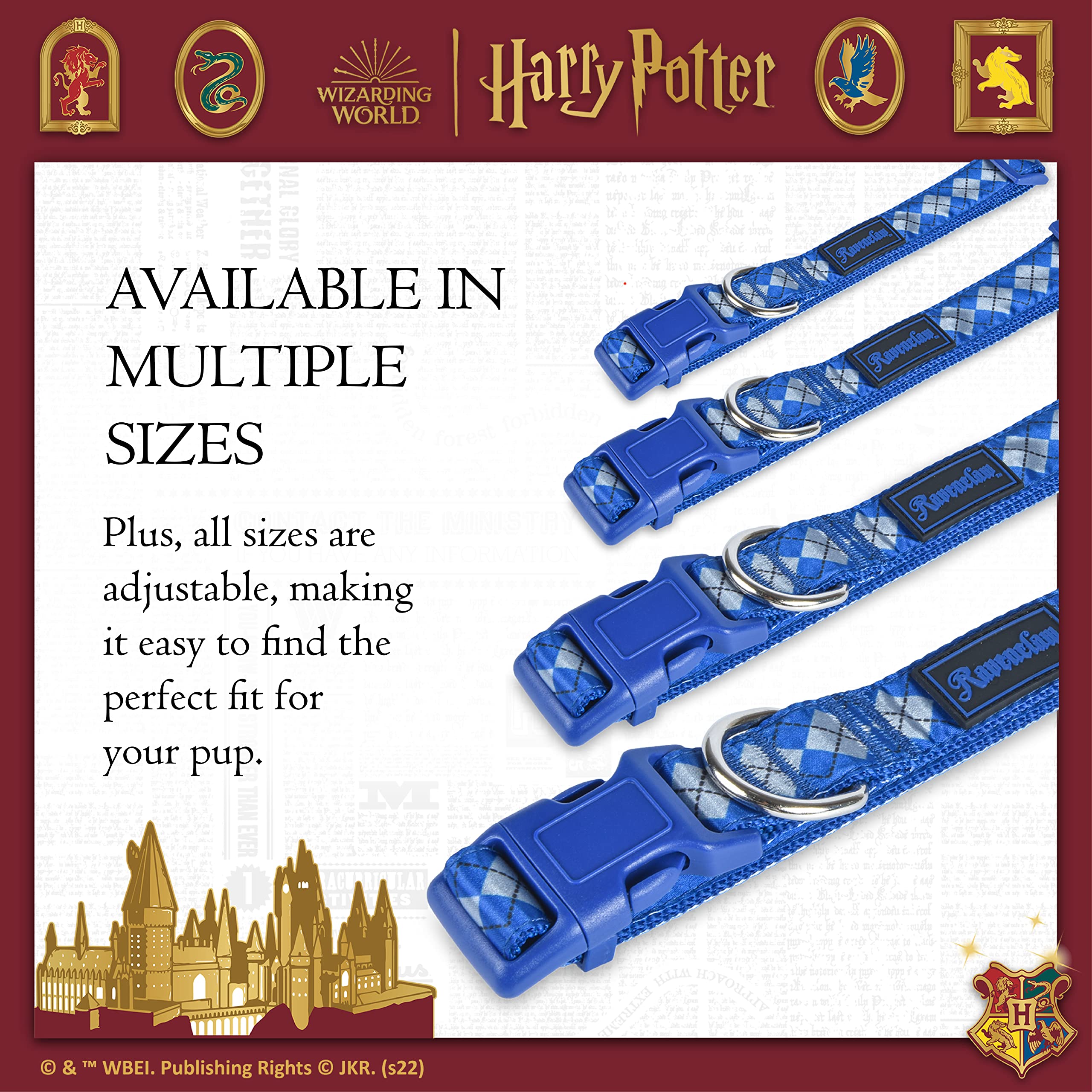 Harry Potter Ravenclaw Dog Collar for Small Dogs | Hogwarts House Pet Accessories | Blue & Bronze Adjustable Collar with House Crest | Perfect for Cosplay, Halloween & Potterhead Pet Lovers