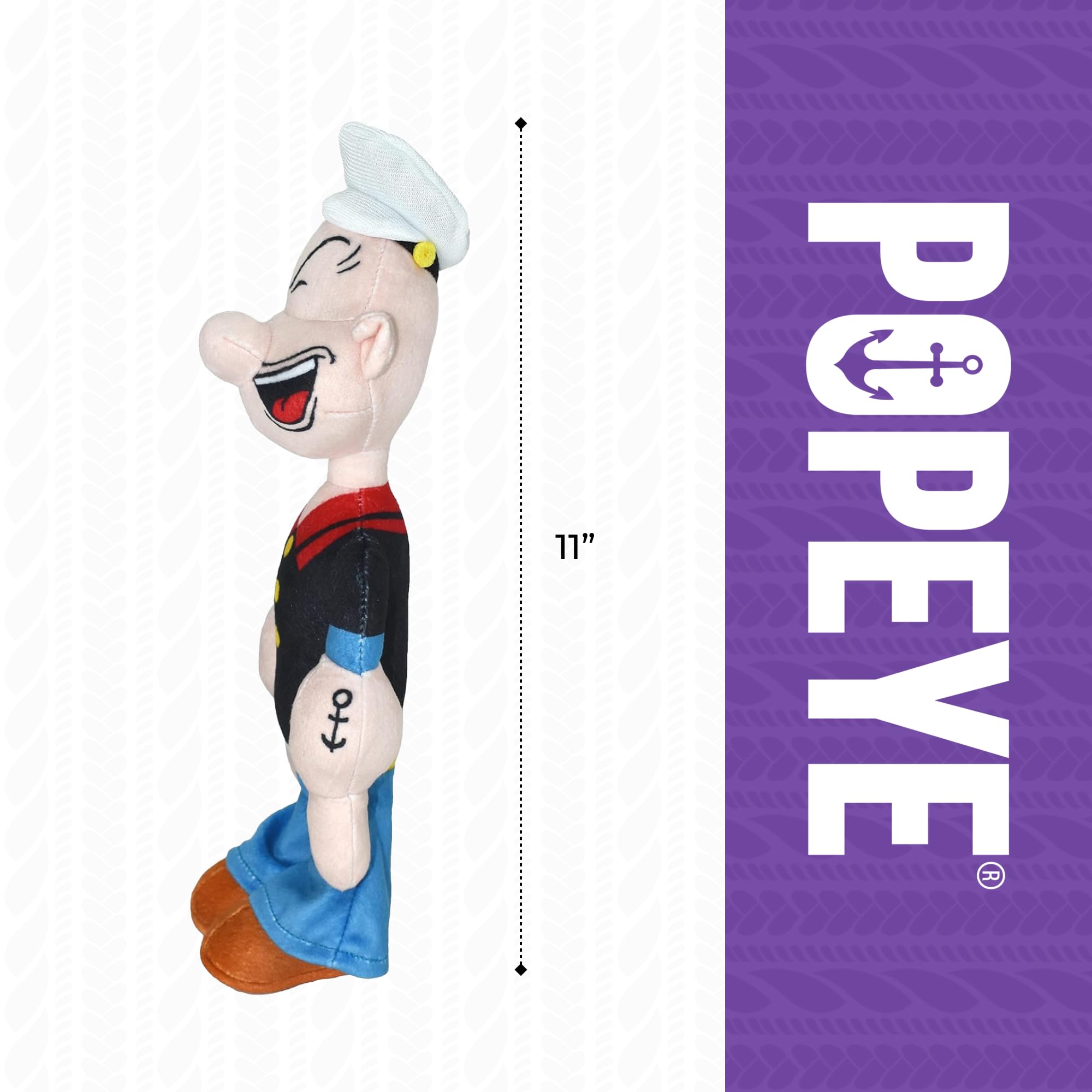 Multipet Popeye Dog Plush Toy - Extra Soft & Durable Chew Toy for Small, Medium & Large Dogs - 11 Inch Cuddling Stuffed Animal for Playtime & Comfort - Perfect for Indoor Play, Teething Puppies & Anxiety Relief