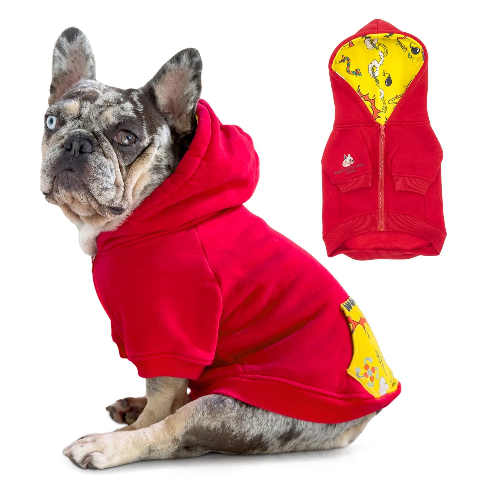 French Bulldog Hoodie for Dogs - Cotton Pet Sweatshirt with Pocket - Breathable & Skin-Friendly Dog Apparel for Small Breeds (XS) - Perfect for Outdoor Walks & Winter Fashion