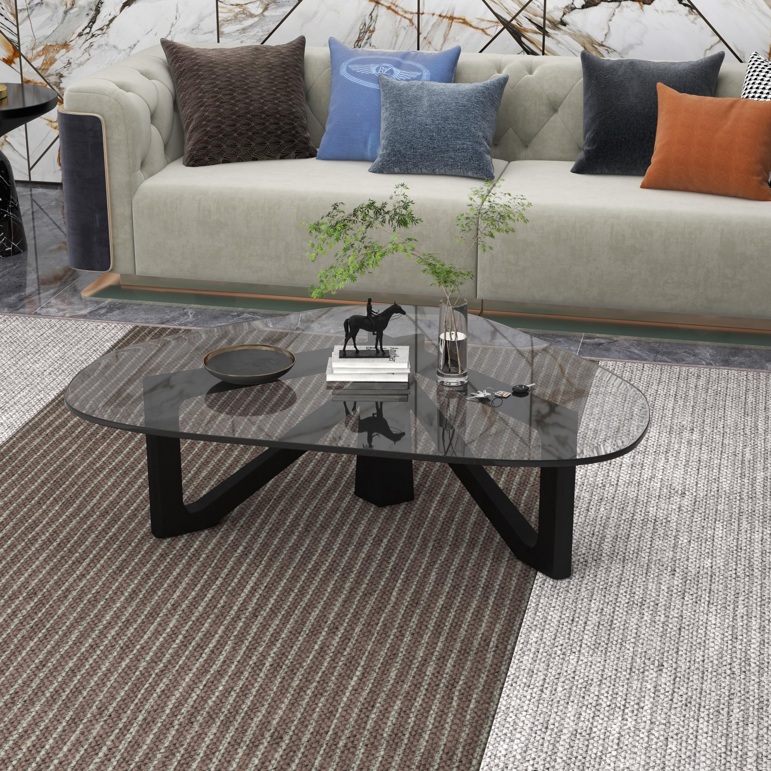 LeisureMod Imperial Glass Top Triangle Coffee Table with Black Base - Modern Living Room Furniture for Small Spaces, Apartments & Home Decor