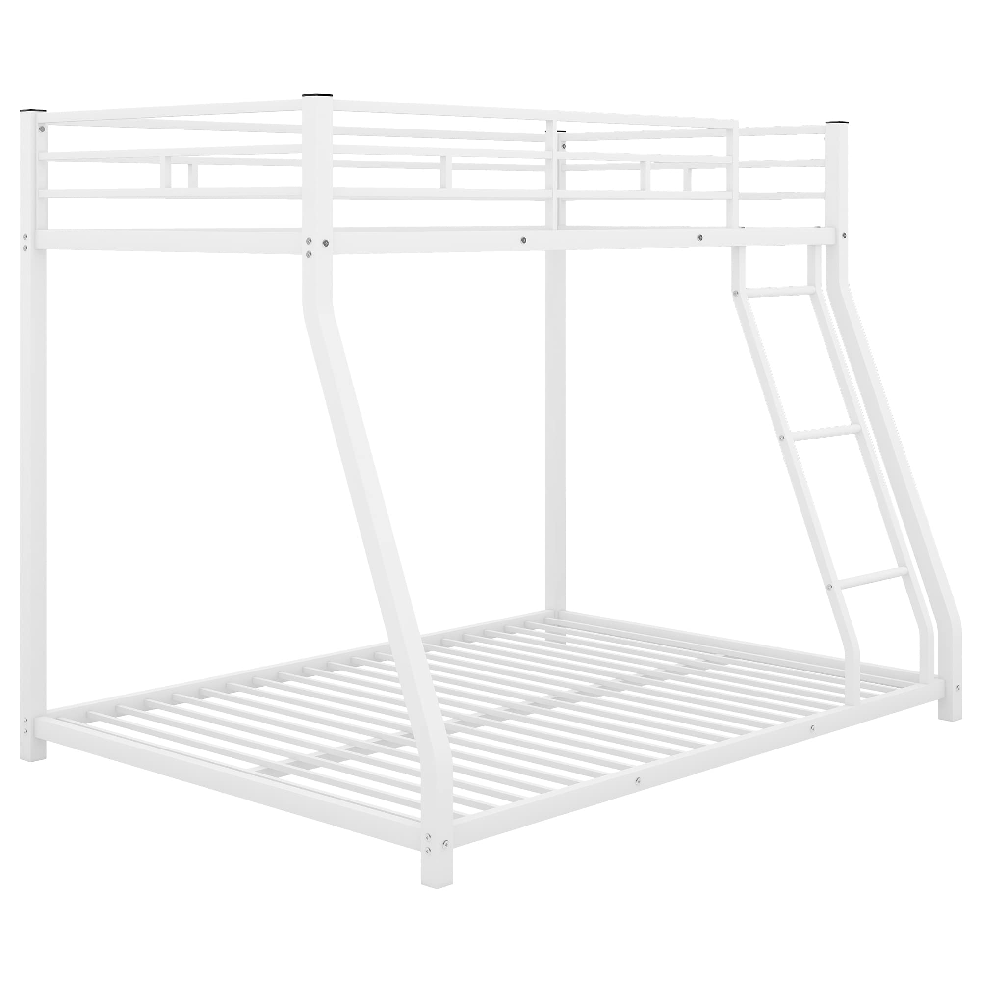 Twin Over Full Metal Bunk Bed with Ladder & Guardrail - Sturdy Low Bunk Beds for Adults, Teens, Boys & Girls - White Space-Saving Bed for Small Rooms, Dorms & Shared Kids' Bedrooms