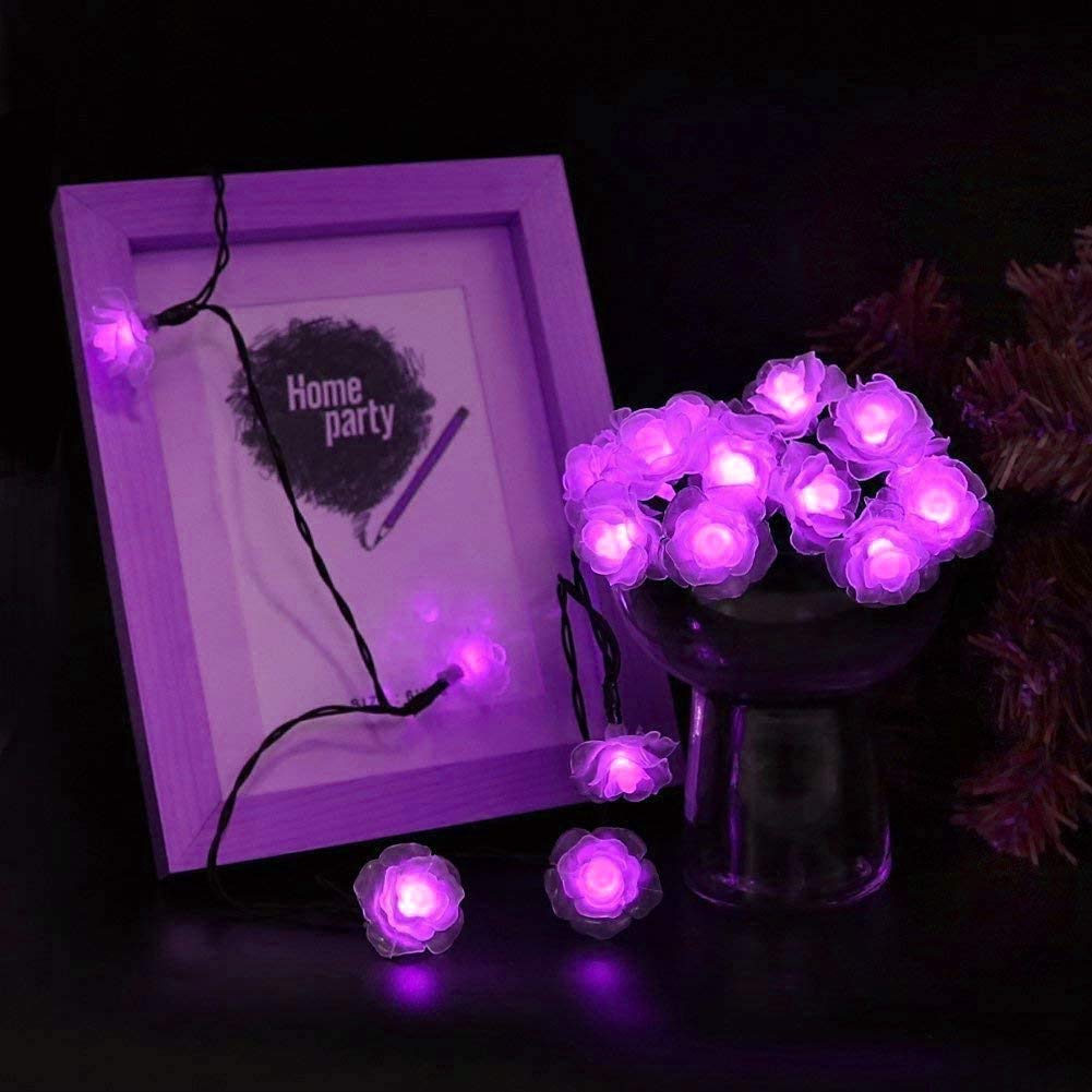 Solar Powered 20 LED Rose Flower String Lights - Waterproof Outdoor Fairy Lights with 2 Modes for Garden, Pathway, Wedding & Party Decor (Rose-Purple) | Perfect for Backyard, Patio, Christmas & Holiday Lighting