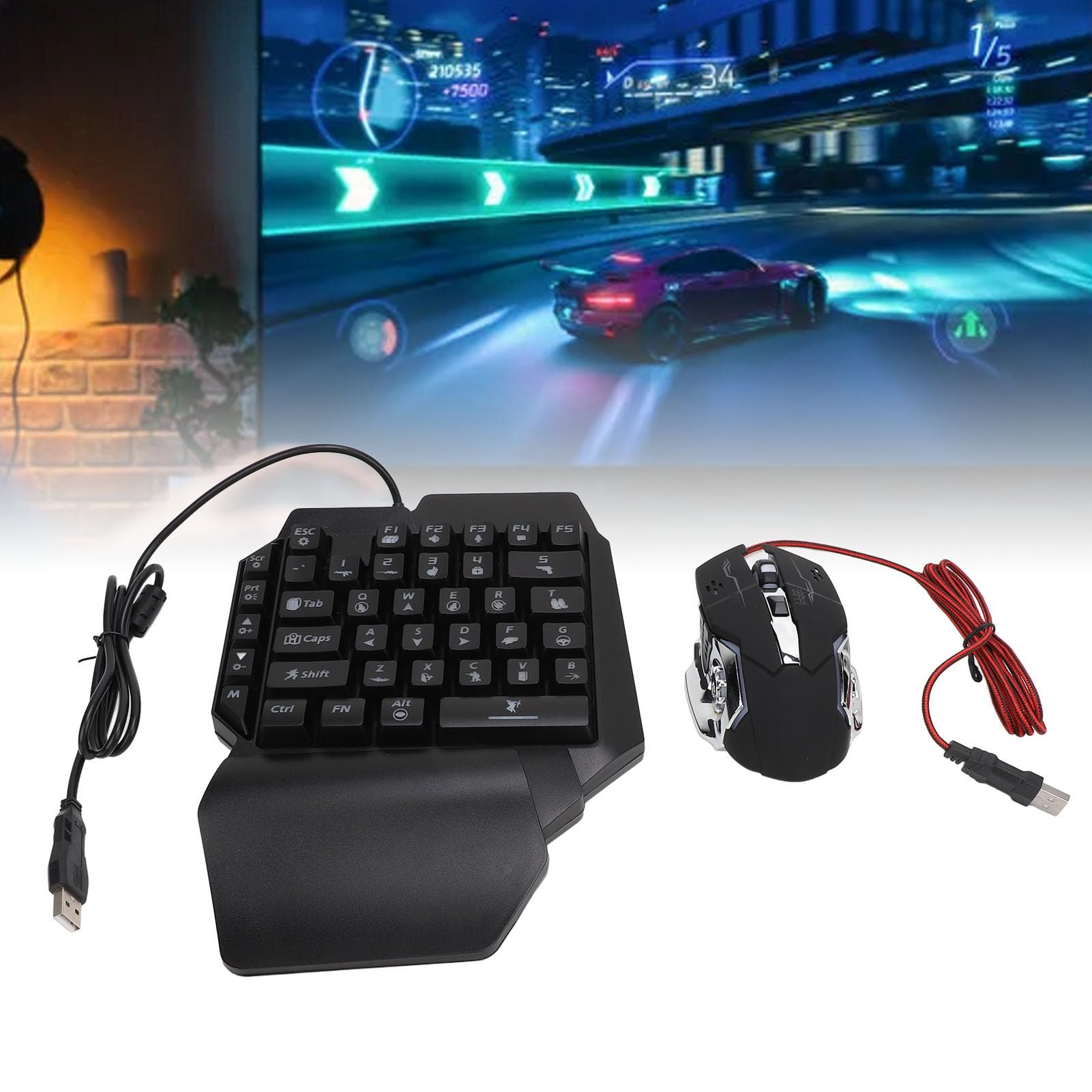 One-Handed Gaming Keyboard and Mouse Combo - RGB Backlit Wired Mini Keyboard with 3-in-1 Mobile Game Controller | Perfect for PC, PS4, Xbox Gaming at Home, Dorm, Travel & Esports Tournaments