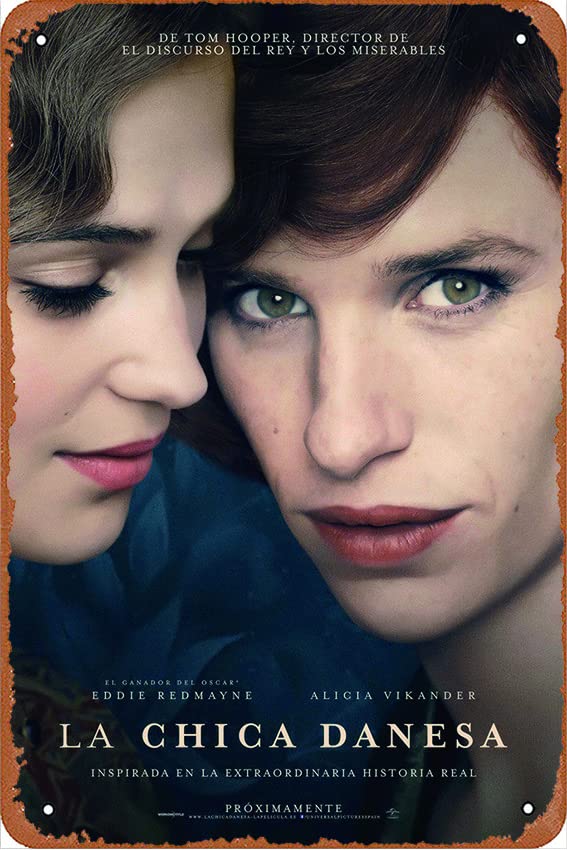 Vintage Danish Girl Movie Poster Metal Tin Sign - 12x8 Inch Retro Wall Art for Home, Bar & Cafe Decor - Perfect for Living Room, Bedroom & Office Decoration