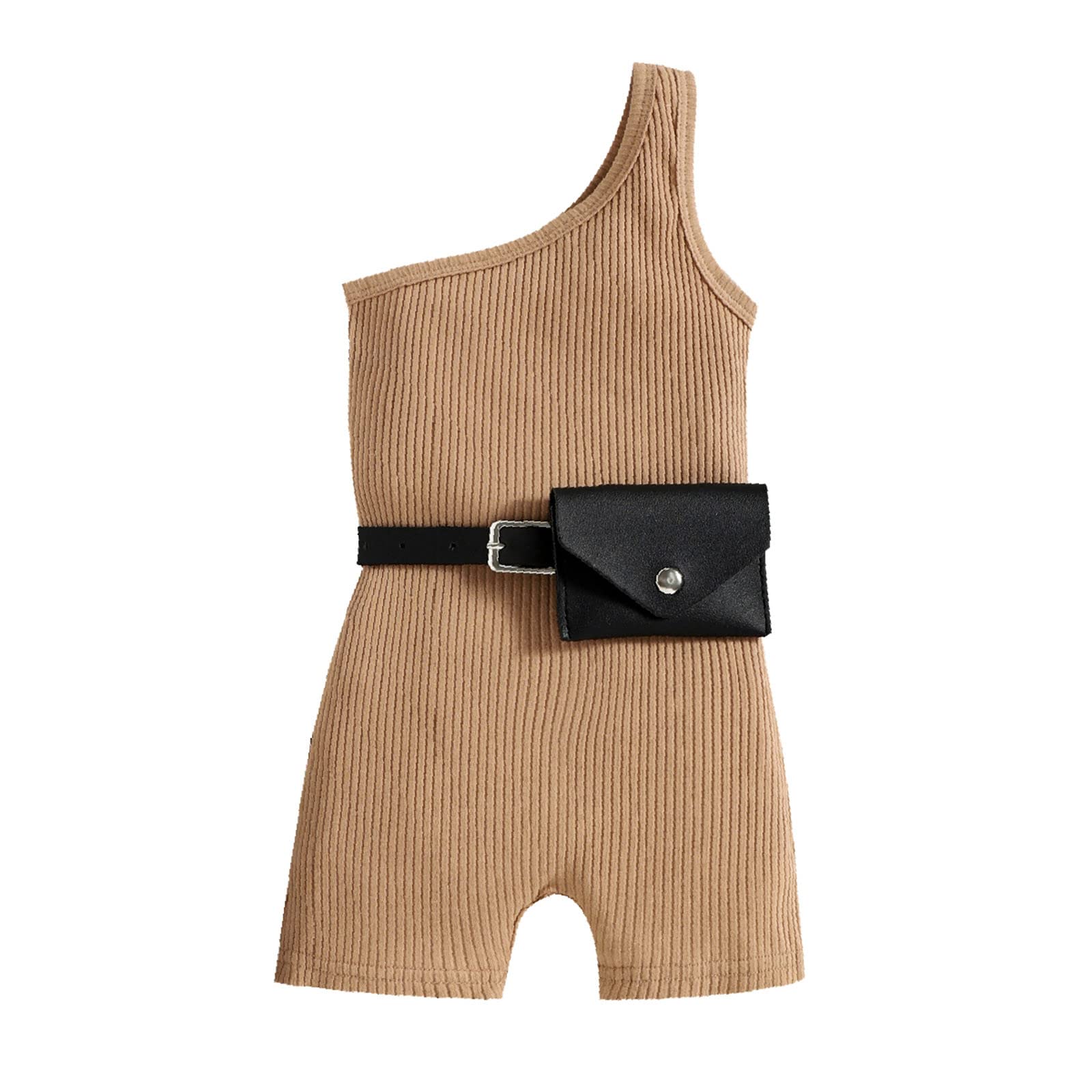 Baby Girl Romper - Summer Sleeveless Off-Shoulder Jumpsuit with Ribbed Design & Waist Belt | Cute Outfit for Toddler Girls | Perfect for Beach, Playdates & Family Photos
