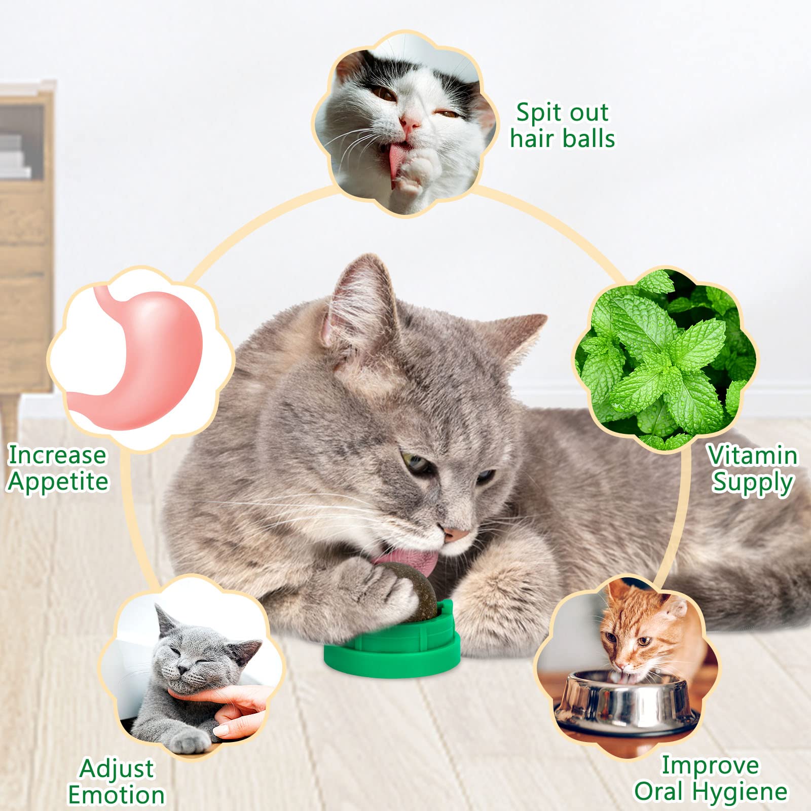 Organic Catnip Ball Toys for Kittens - 3 Pack Edible Cat Chew Toys for Dental Health & Teeth Cleaning - Safe & Healthy Catnip Treats for Indoor Cats - Perfect for Playtime & Stress Relief (Green)