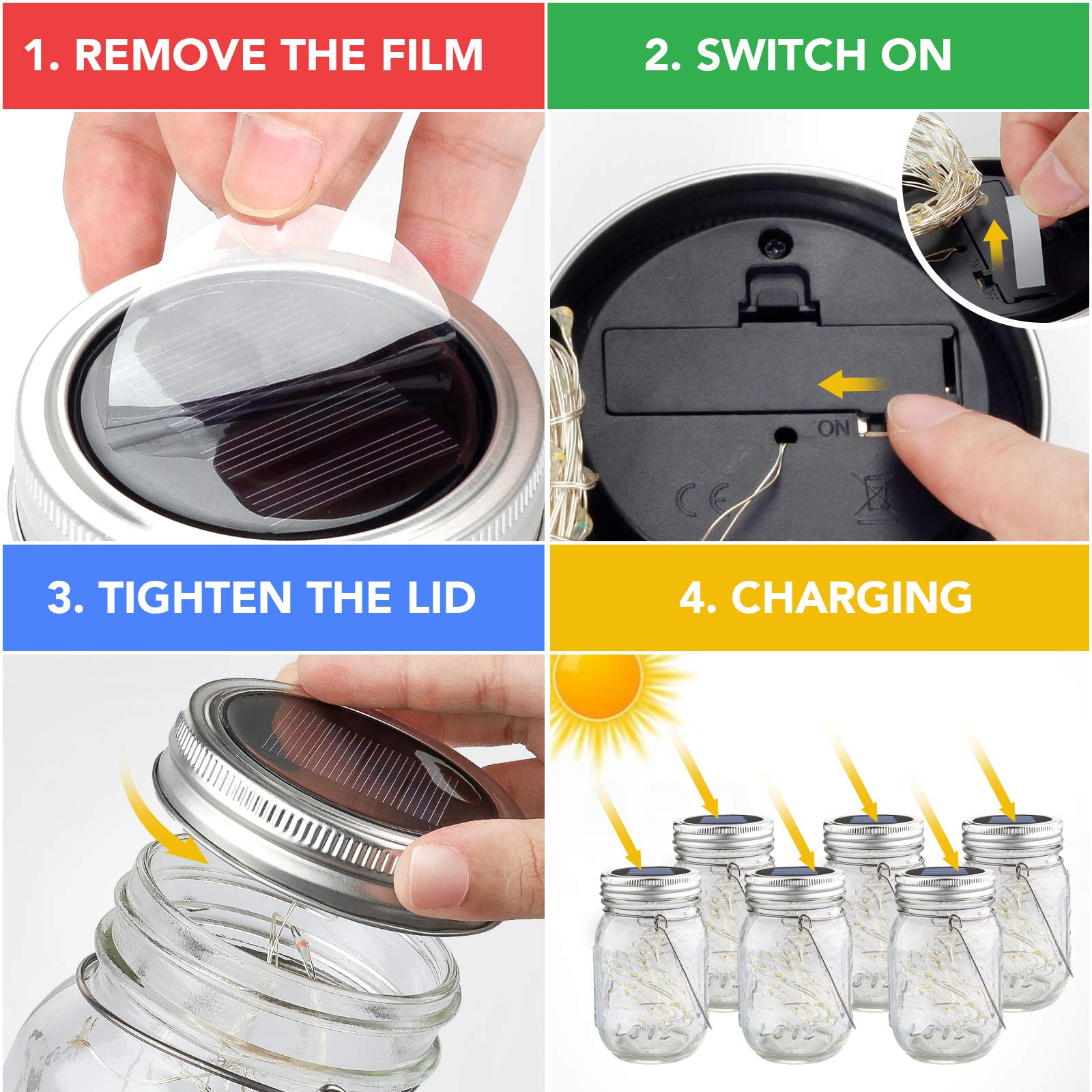 Mlambert 6 Pack Solar Mason Jar Lights - 30 LED Waterproof Hanging Lanterns for Outdoor, Garden, Patio & Yard Decor | Cool White Fairy Lights for Weddings, Parties & Backyard Ambiance