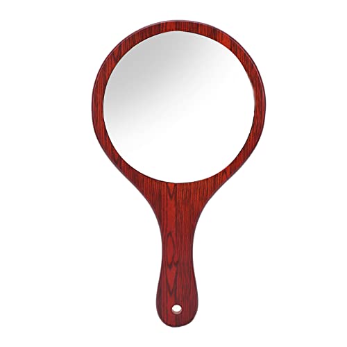 Vintage Wooden Handle Handheld Mirror with Hanging Hole - Portable Makeup Mirror for Home, Salon & Barber Shop - Perfect for Hairstyling, Grooming & Travel (Red)