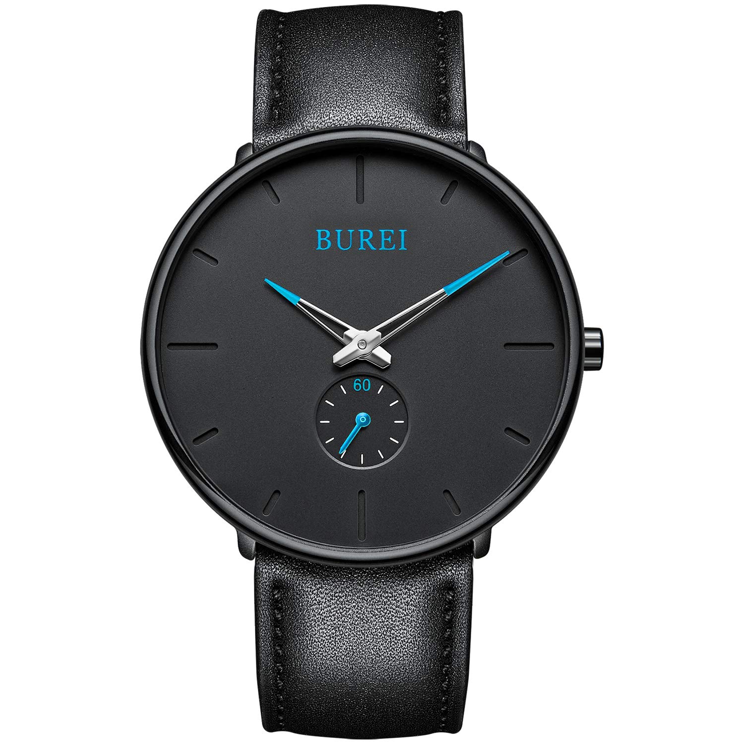 BUREI Ultra Thin Men's Watch - Black Leather Strap for Business & Casual Wear