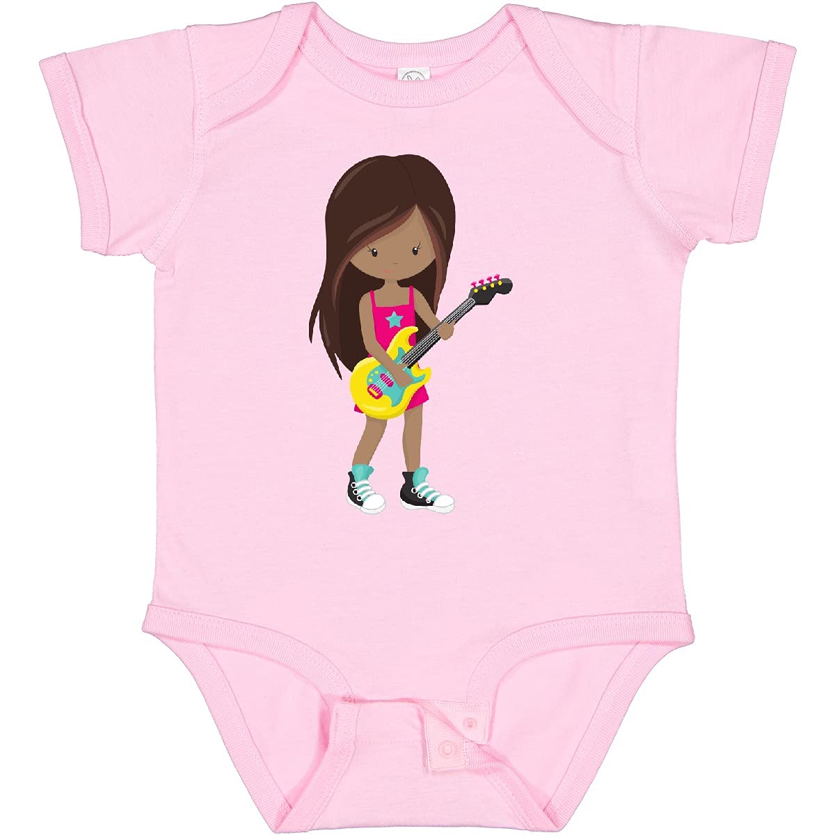 Inktastic African American Girl Rock Guitar Player Baby Bodysuit - Cute Musician Outfit for Infants, Toddler Band Tees, Rockstar Gift for Girls - Perfect for Concerts, Birthday Parties & Photo Shoots