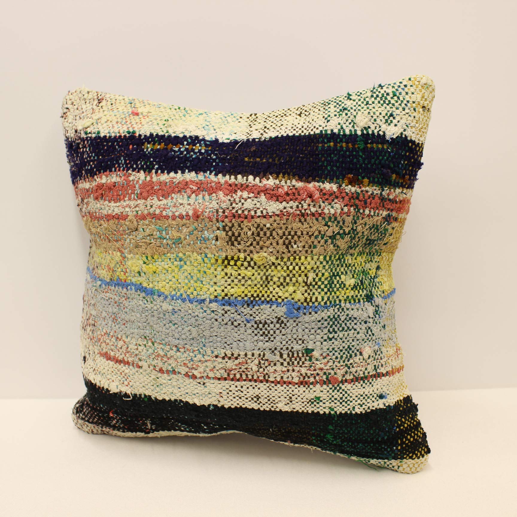 Handmade 18x18 Inches Kilim Pillow Cover - Bohemian Sofa Cushion, Decorative Throw Pillow for Living Room, Bedroom, and Outdoor Boho Decor