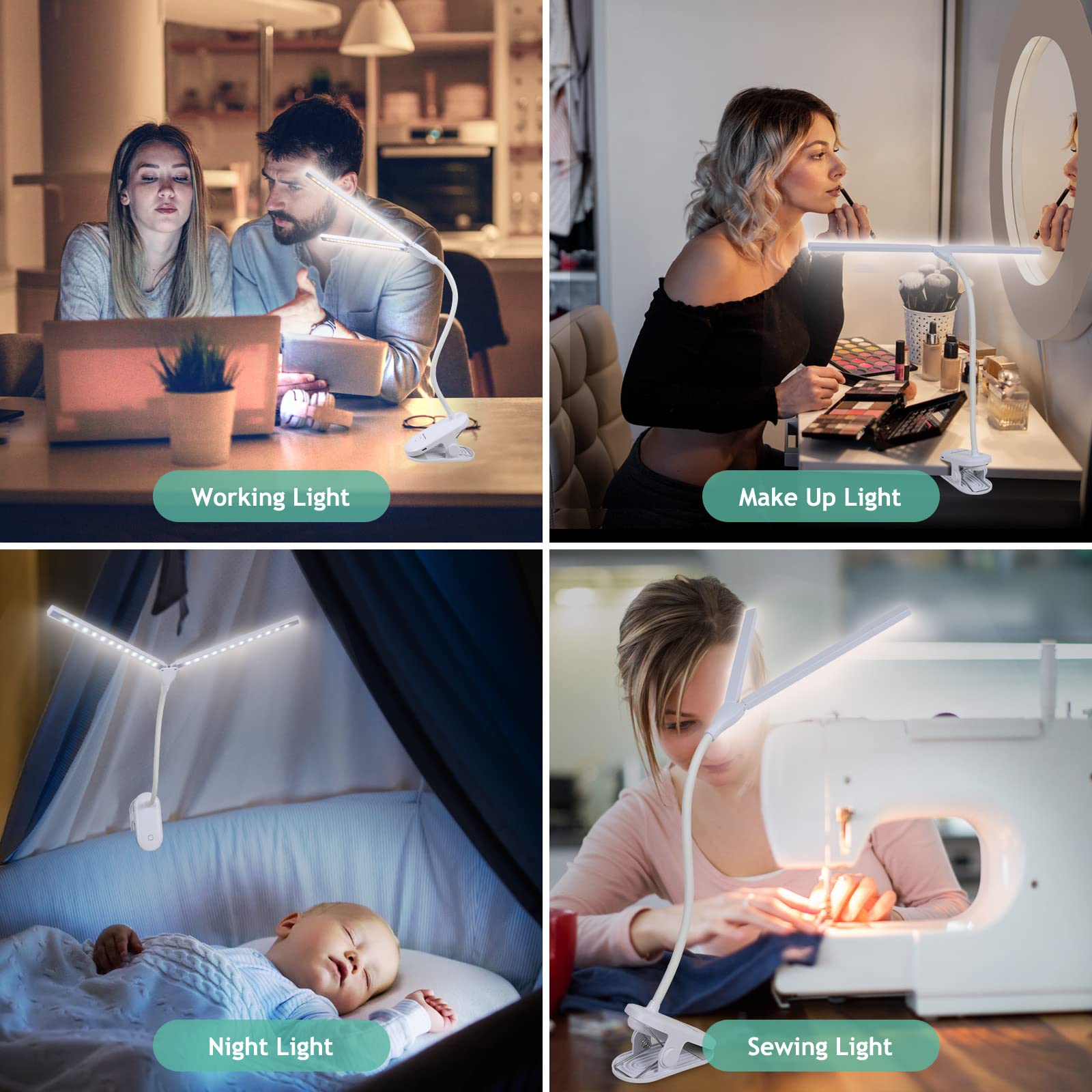 Deaunbr LED Reading Light with Clip - 48 LED USB Rechargeable Desk Lamp, 2600mAh Battery, Stepless Brightness Adjustment & Eye Protection - Flexible Book Light for Bed Headboard, Home Office, Study & Night Reading
