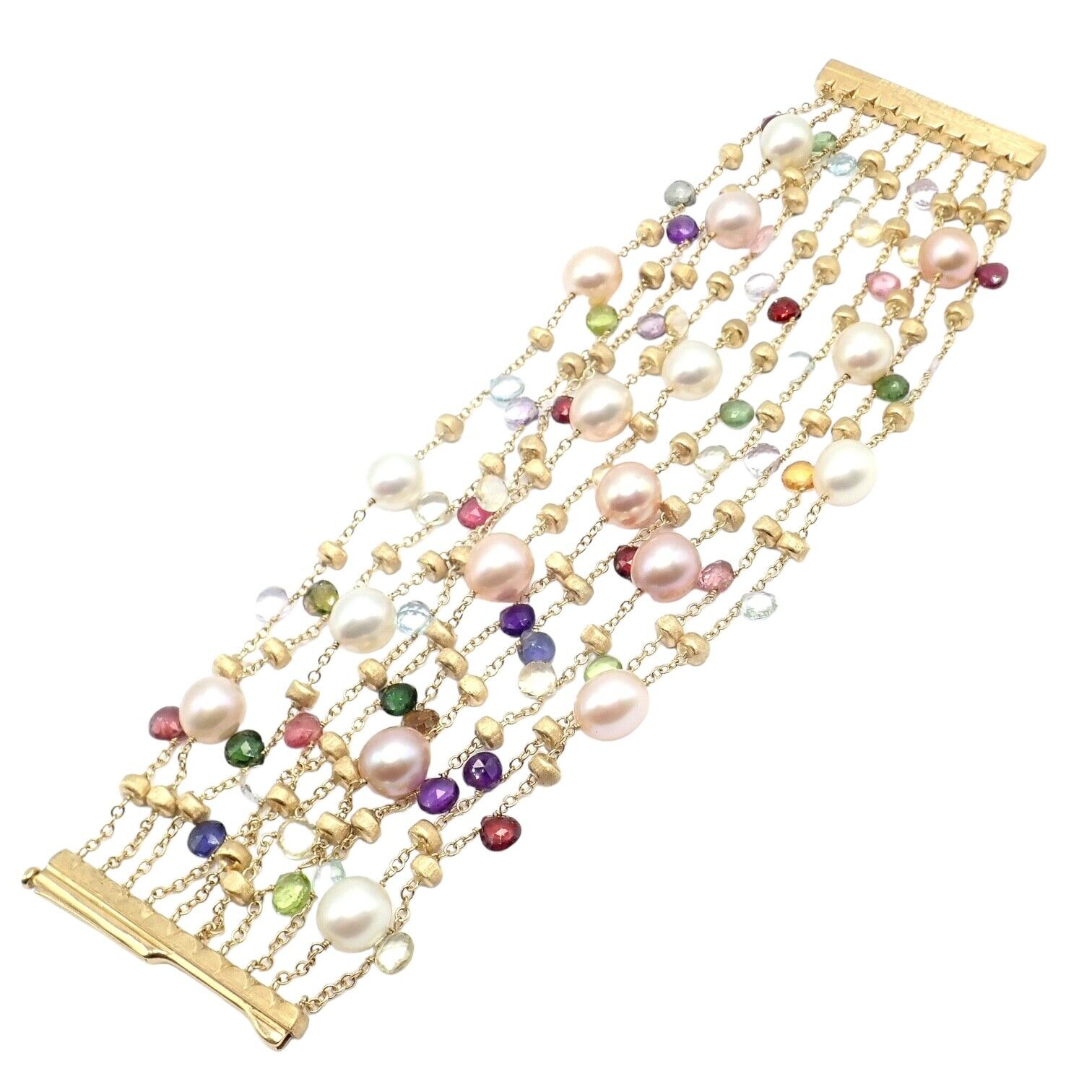 Marco Bicego 18k Yellow Gold Pearl Bracelet with Multicolor Gemstones - Elegant Jewelry for Women, Perfect for Weddings, Parties & Special Occasions