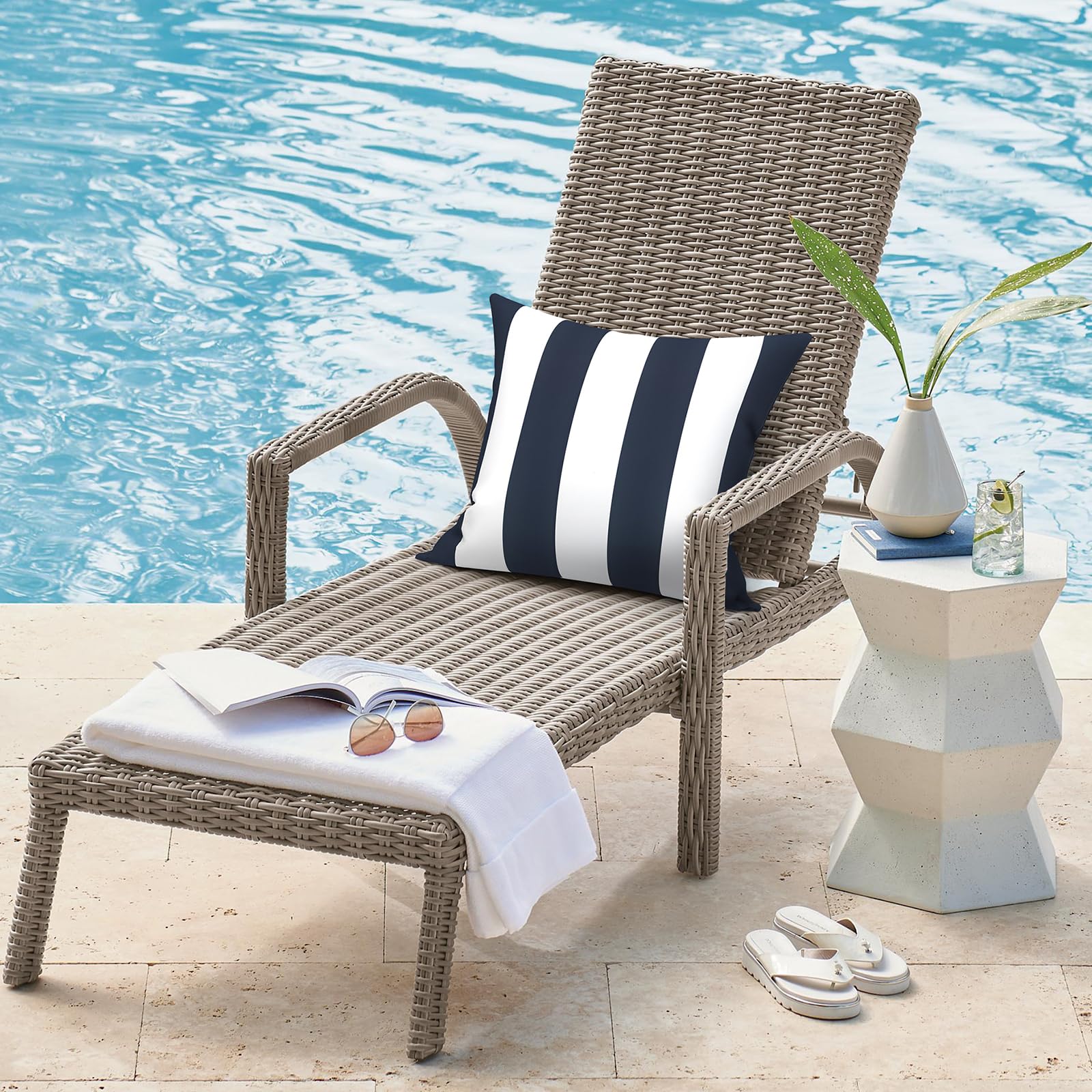 2 Pack Waterproof Outdoor Pillow Covers with Inserts - 18x18 Inch Square Decorative Throw Pillows for Patio Furniture, Sofa, Bench - Cabana Navy Blue - Weather Resistant for Garden, Poolside & Porch Use