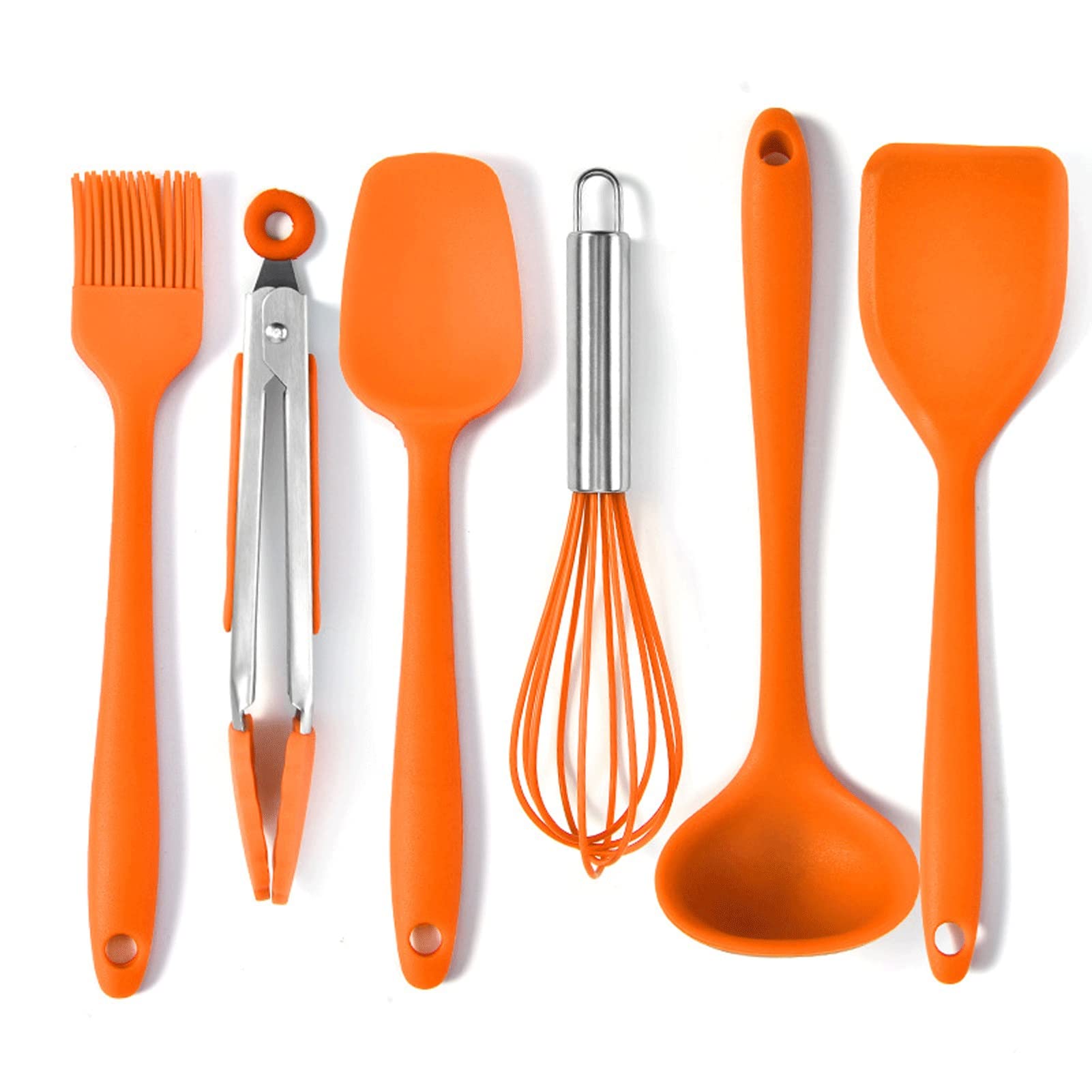 Non-Stick Silicone Kitchen Utensil Set - 6-Piece Cooking & Baking Tools with Mini Spatula - Safe for Kids Learning to Cook & Baby Food Prep - Perfect for Home Kitchens & Gift Giving (Orange)