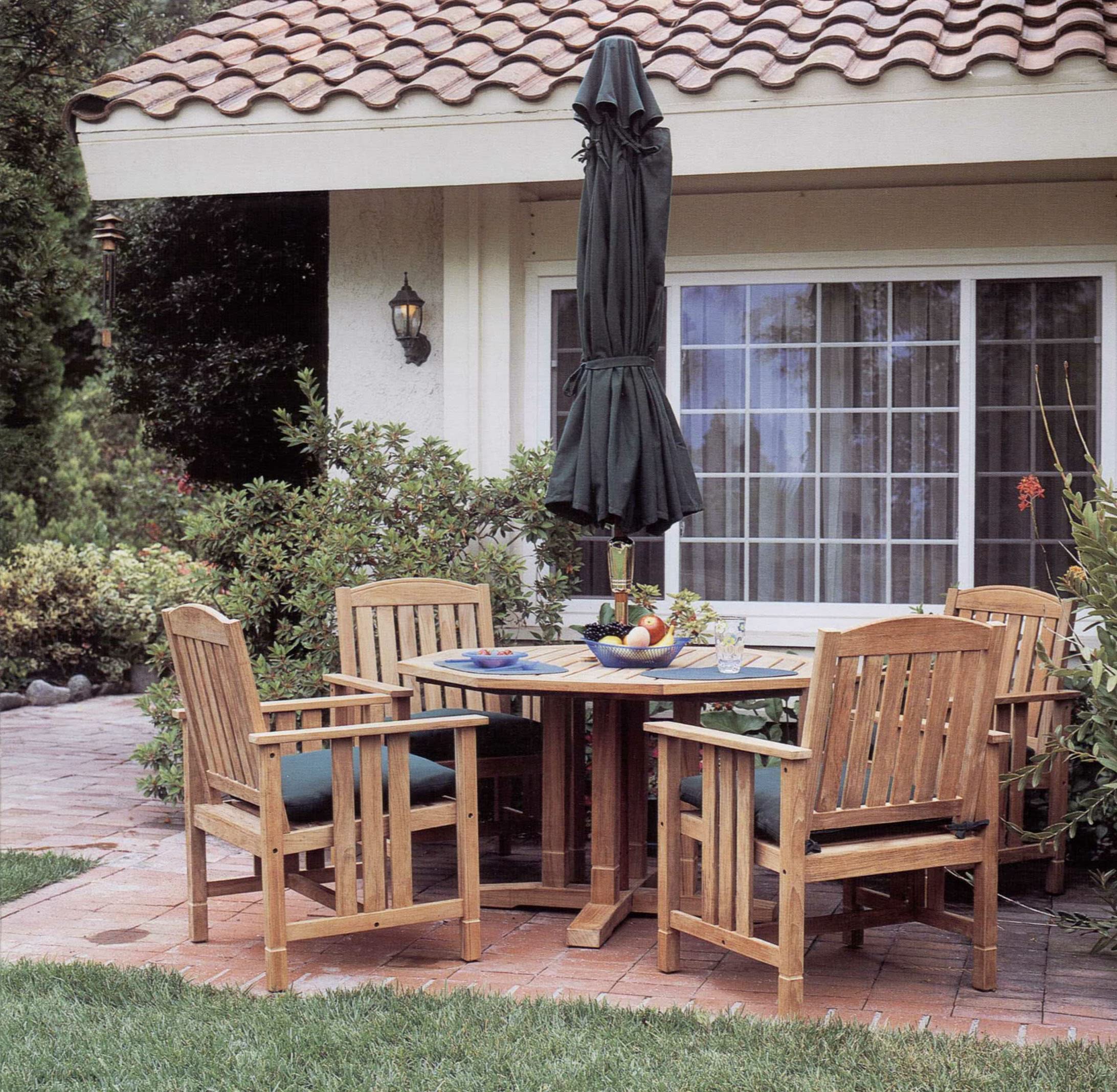Premium Teak Outdoor Patio Dining Set 5-Piece with Sunbrella Cushions (WT1571) - Durable All-Weather Furniture for Backyard, Poolside & Garden Entertaining