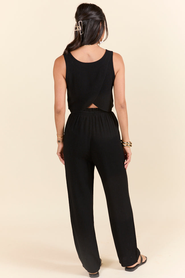 Never Giving Up Black Linen Tank and Pants Set - Comfortable Summer Outfit for Women | Casual Wear, Beach Vacation, Yoga & Lounge