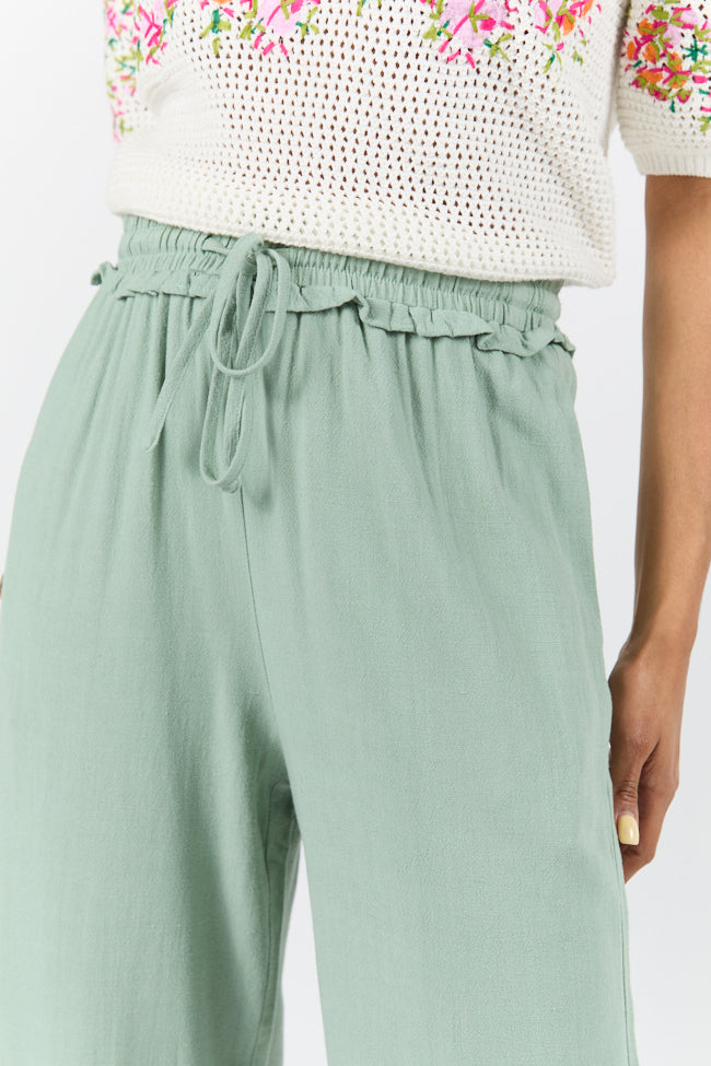 Full Sail Olive Linen Blend Pull On Pants for Women - Comfortable Elastic Waist Casual Trousers - Perfect for Summer, Travel & Lounge Wear