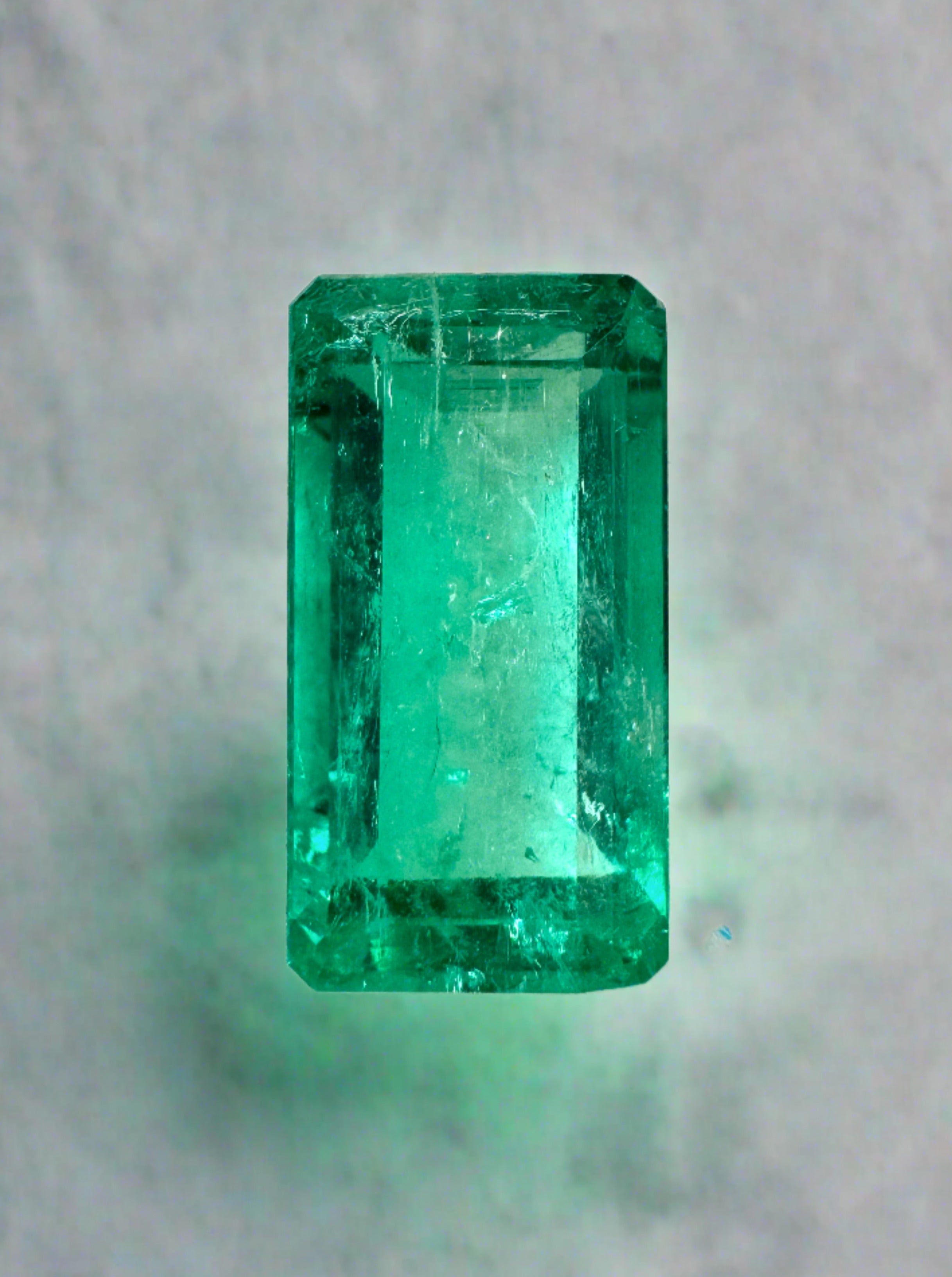 4.26 Carat Vivid Bluish Green Natural Colombian Emerald - 13x7mm Elongated Emerald Cut Loose Gemstone for Jewelry Making & Engagement Rings