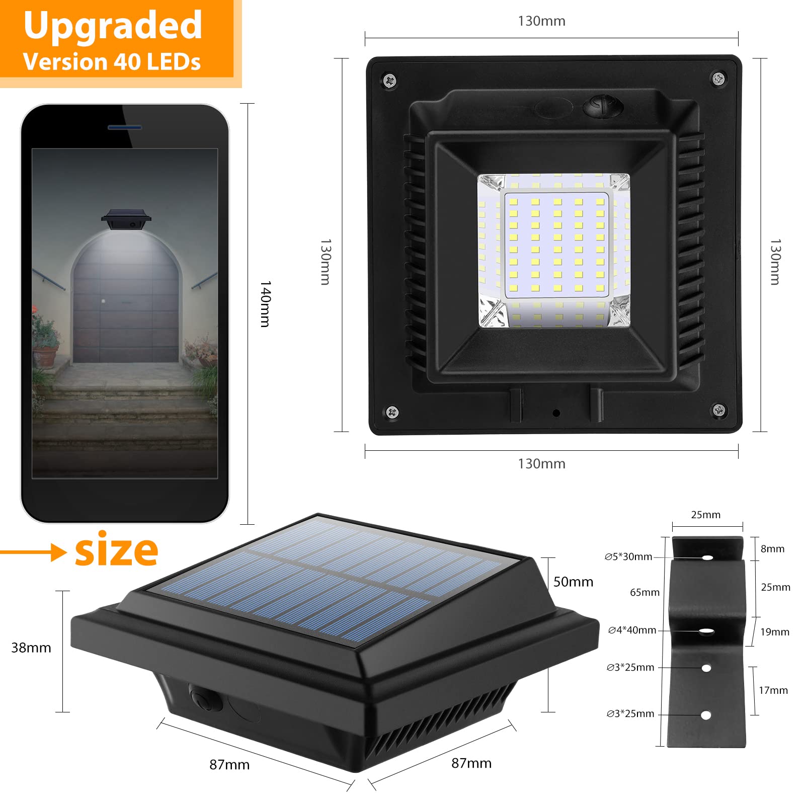UniqueFire 40 LED Solar Gutter Lights Outdoor - Waterproof Solar Powered Deck & Fence Lighting for Wall, Stairs, Steps, Yard (8 Pack, Black/Cool White) | Perfect for Pathway, Garden, Patio & Landscape Illumination