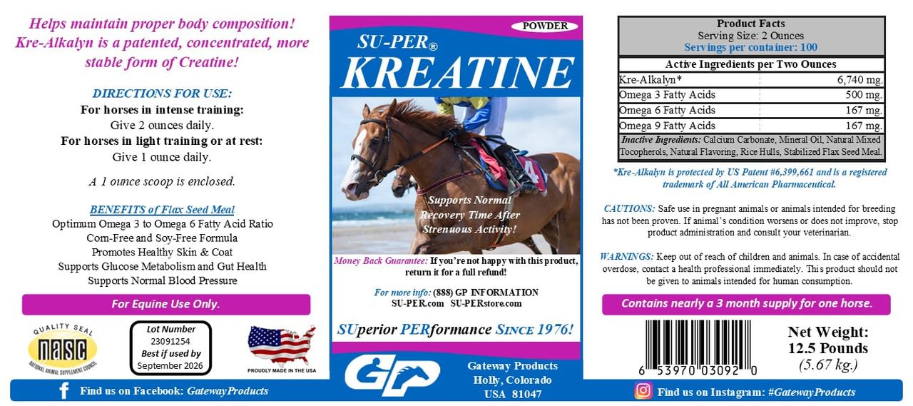 Premium Kre-Alkalyn Creatine Horse Supplement for Energy, Stamina & Endurance - 12.5lb (3 Month Supply) - Supports Muscle Performance & Recovery - Ideal for Racehorses, Show Jumpers & Equestrian Training