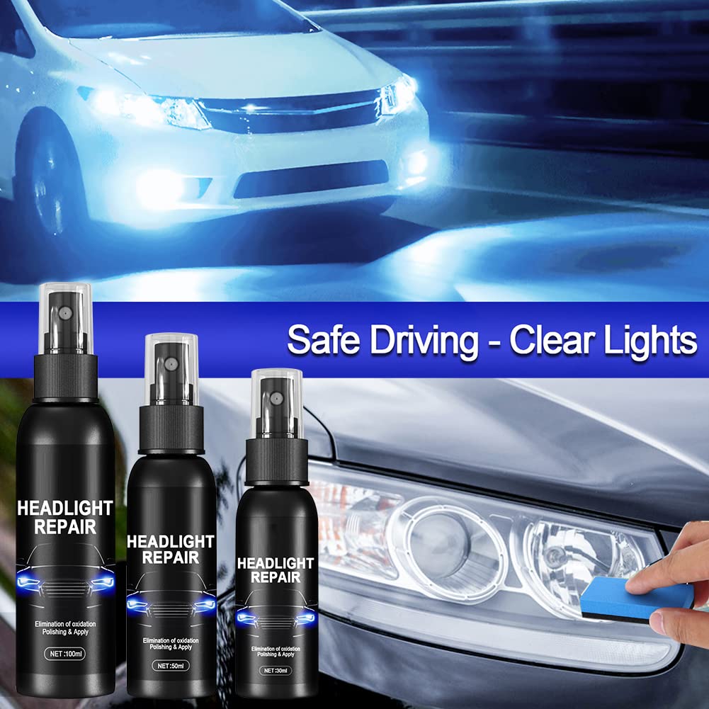 50ML Car Headlight Restoration Kit - UV Protection Headlight Polish & Cleaner with Sponge for Fog Lights, Windows & Brake Lights | Headlamp Repair Fluid for Clear Vision & Night Driving Safety