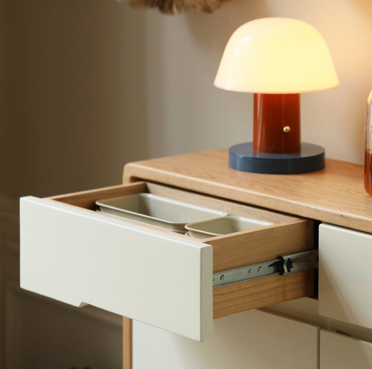 Solid Oak Wood Ultra Thin Sideboard - Modern Slim Console Table for Living Room, Entryway, or Dining Room Storage