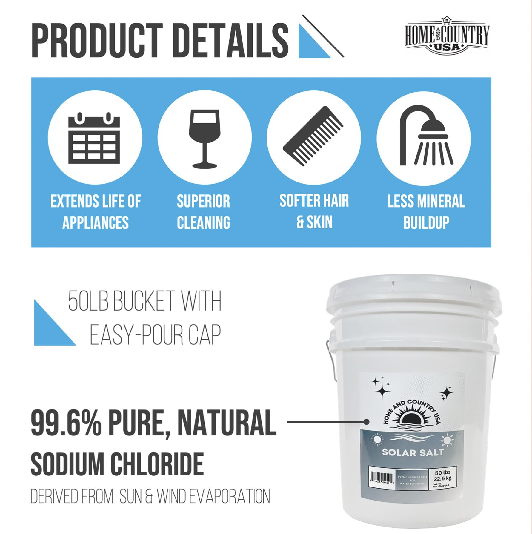 Solar Salt Crystals - 50 lb Pail for Water Softeners | Pool & Home Use