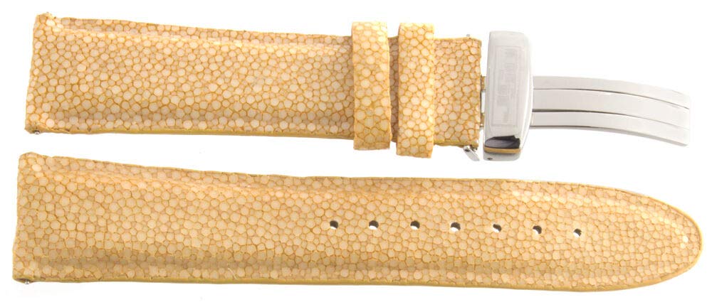 JoJo JoJino 22mm Beige Stingray Leather Watch Band with Silver Stainless Steel Deployment Buckle - Premium Replacement Strap for Men & Women - Perfect for Dress Watches, Business Attire & Formal Occasions