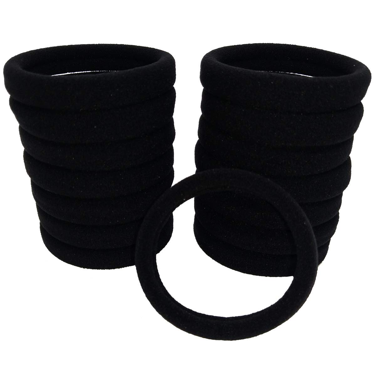 50PCS Black Large Hair Ties - Seamless Stretch Hair Bands for Women with Thin, Thick or Curly Hair - Soft Ponytail Holders for Everyday Use, Workouts and Hairstyling
