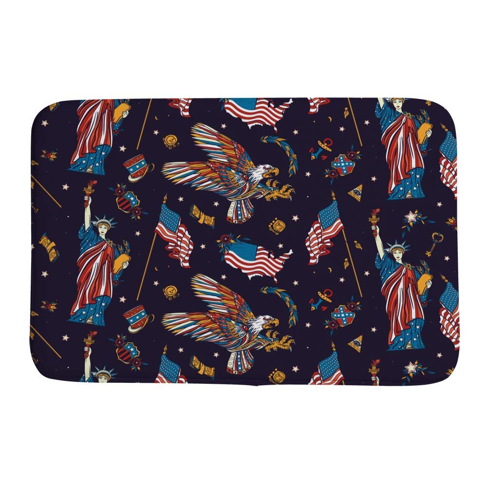 Non-Slip Coral Fleece Bathroom Tub Shower Rug Mat - USA Statue Liberty Eagle Design, Super Absorbent & Cozy Doormat for Bathroom, Shower, Outdoor Use
