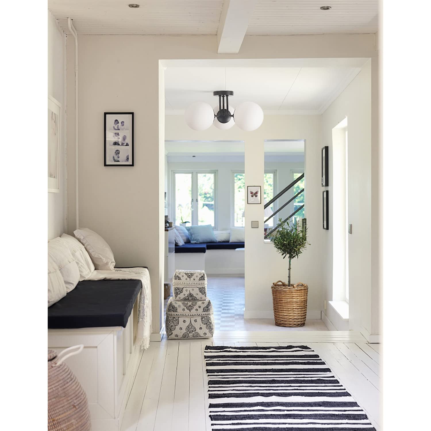 Soft Black 3-Light Semi Flush Mount Ceiling Fixture with Frosted Glass Shade - Vintage Style Close-to-Ceiling Lighting for Bedroom & Living Room | Modern Chandelier Alternative for Cozy Home Ambiance