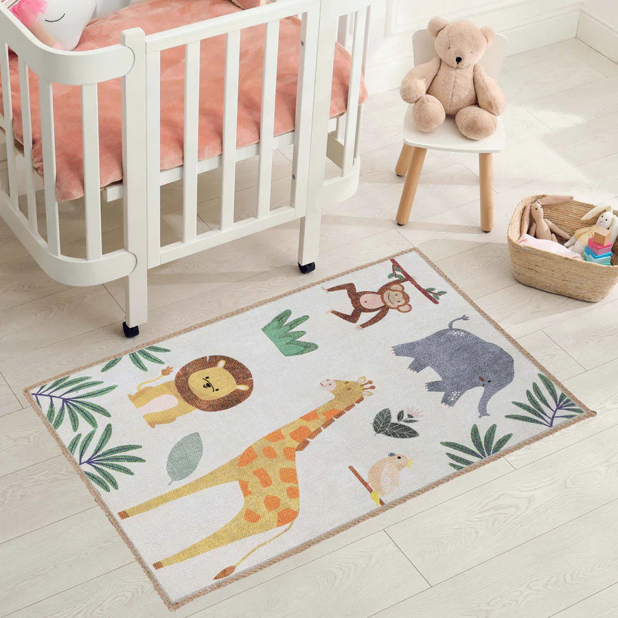 Non-Slip Animal Safari Playroom Rug for Kids - Soft Indoor Play Mat for Nursery, Bedroom & Play Area