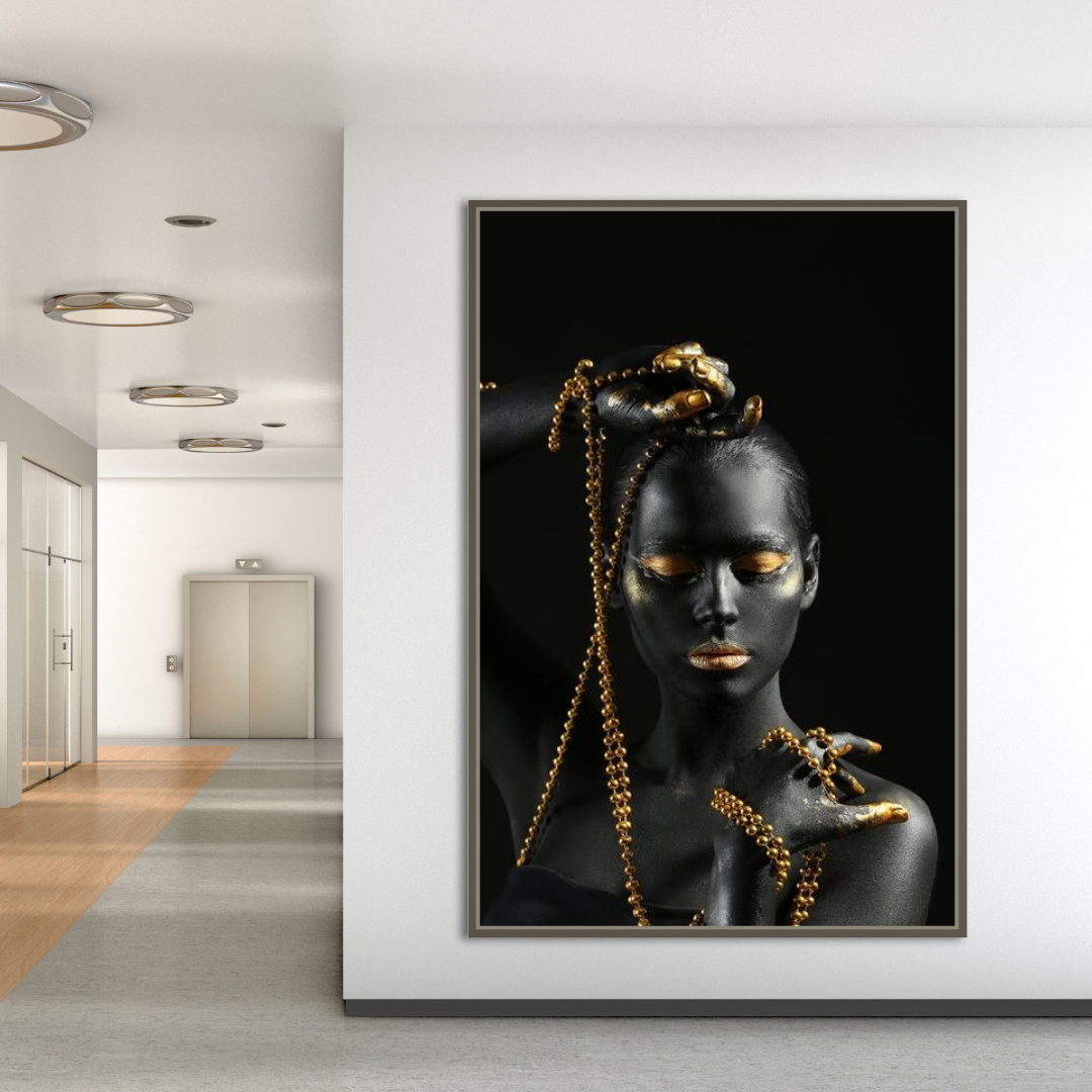 Afro Girl Beaded Jewel Canvas Wall Art - Vibrant African American Home Decor for Living Room, Bedroom & Office
