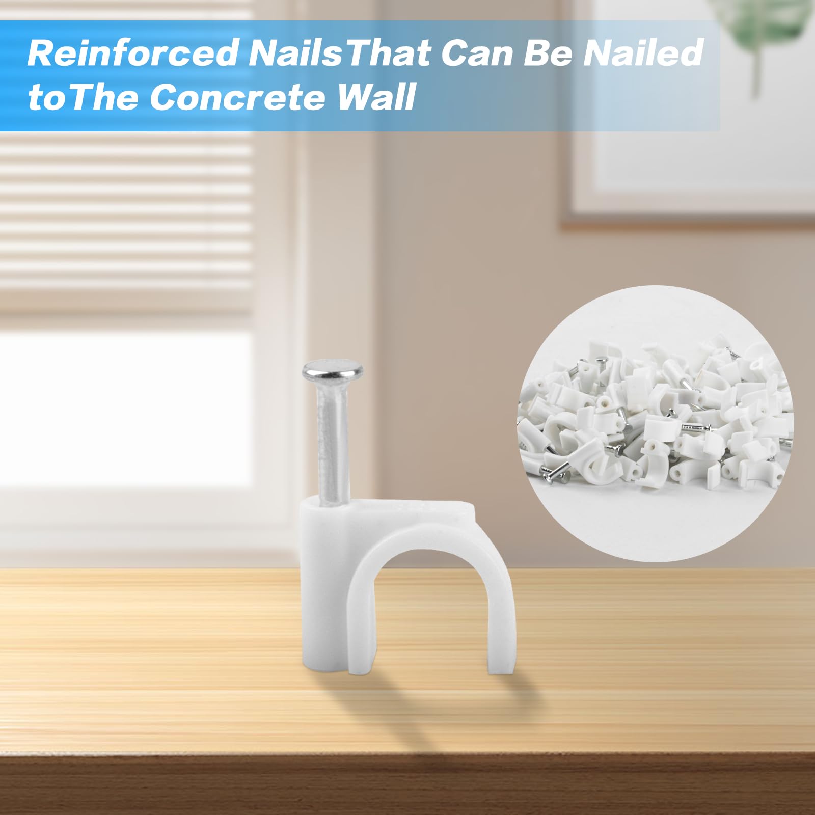 400pcs Cable Clips with Nails, Wall Cable Organizer, Round Cable Clamps for 4mm/6mm/8mm/10mm Wires - Perfect for Home Office, TV, Computer & Router Cable Management