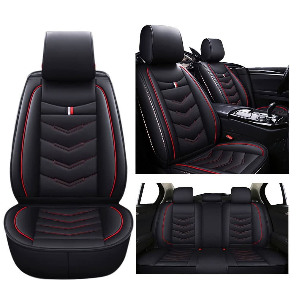 **2022-2023 Chevrolet Bolt EUV Car Seat Covers - Durable, Waterproof & Breathable Premium Leather Seat Protectors (Black/Red, Standard Fit) – Perfect for Daily Commuting, Road Trips & Pet Protection**