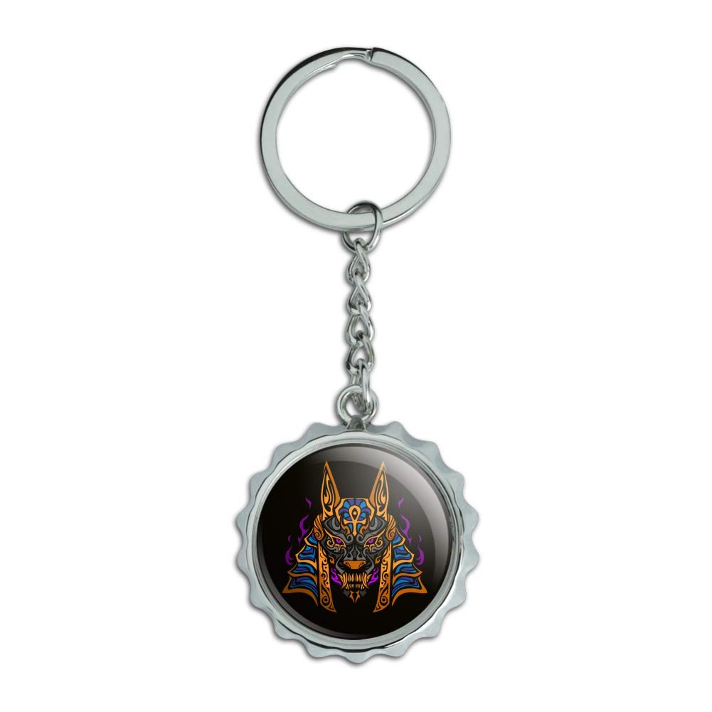 Anubis Egyptian God of Death Keychain - Chrome Plated Metal Bottle Opener with Pop Cap - Unique Egyptian Mythology Gift for Beer Lovers, Home Bar Decor, and Ancient Egypt Collectors