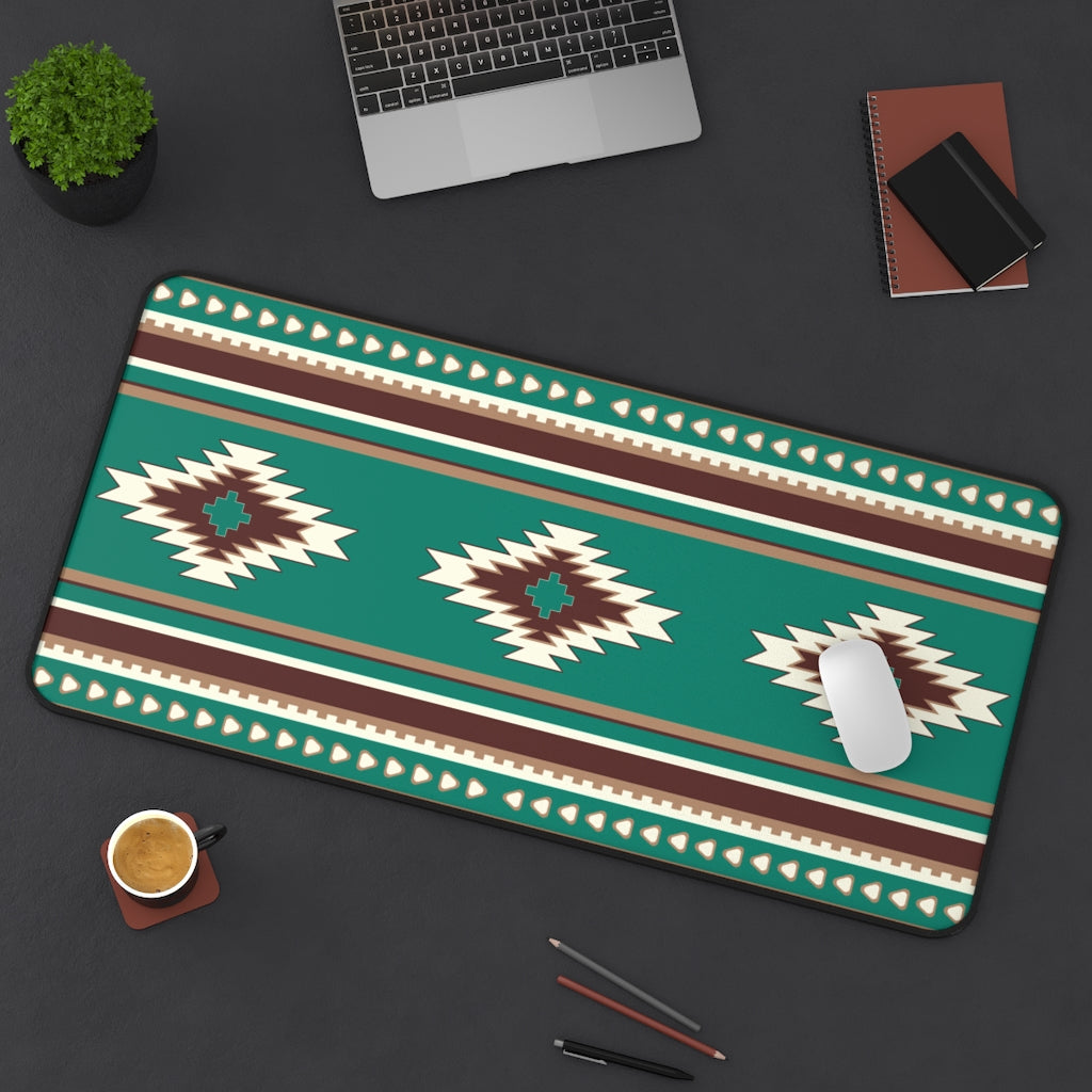 Boho Turquoise Diamond Southwestern Desk Mat - Large Mouse Pad & Desk Accessory (3 Sizes) - Perfect for Home Office, Gaming & Workspace Decor