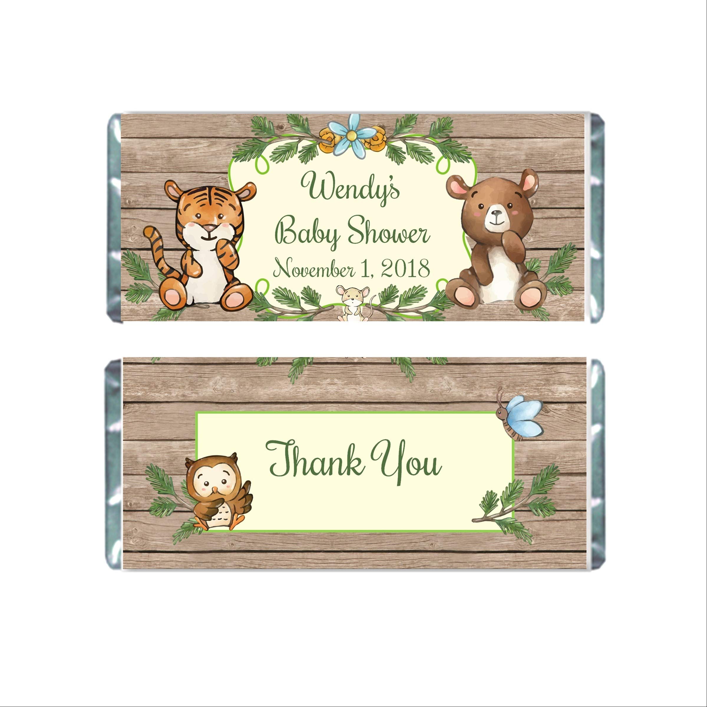 Personalized Rustic Woodland Baby Shower Favors - Custom Chocolate Bar Wrappers (Pack of 20) - Perfect for Gender Reveal Parties, Baby Showers & Nursery Decor