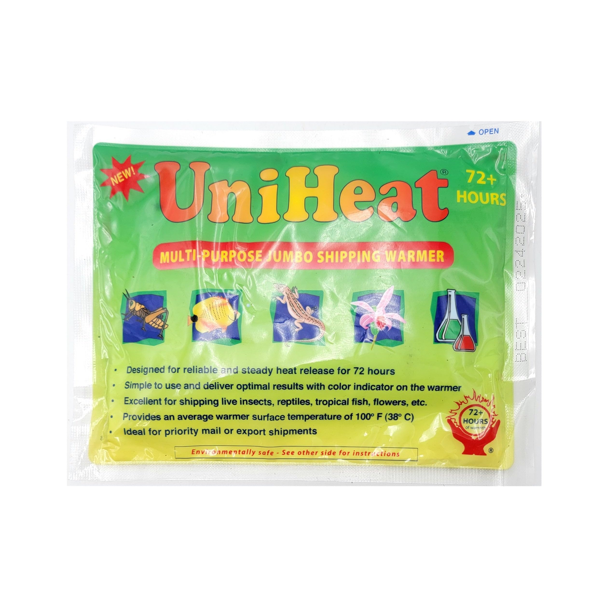 72-Hour Uniheat Heat Pack for Shipping Live Plants, Insects, Reptiles & Tropical Fish - Safe Temperature Control for Pet Transport, Gardening & Aquarium Use (1 Pack)