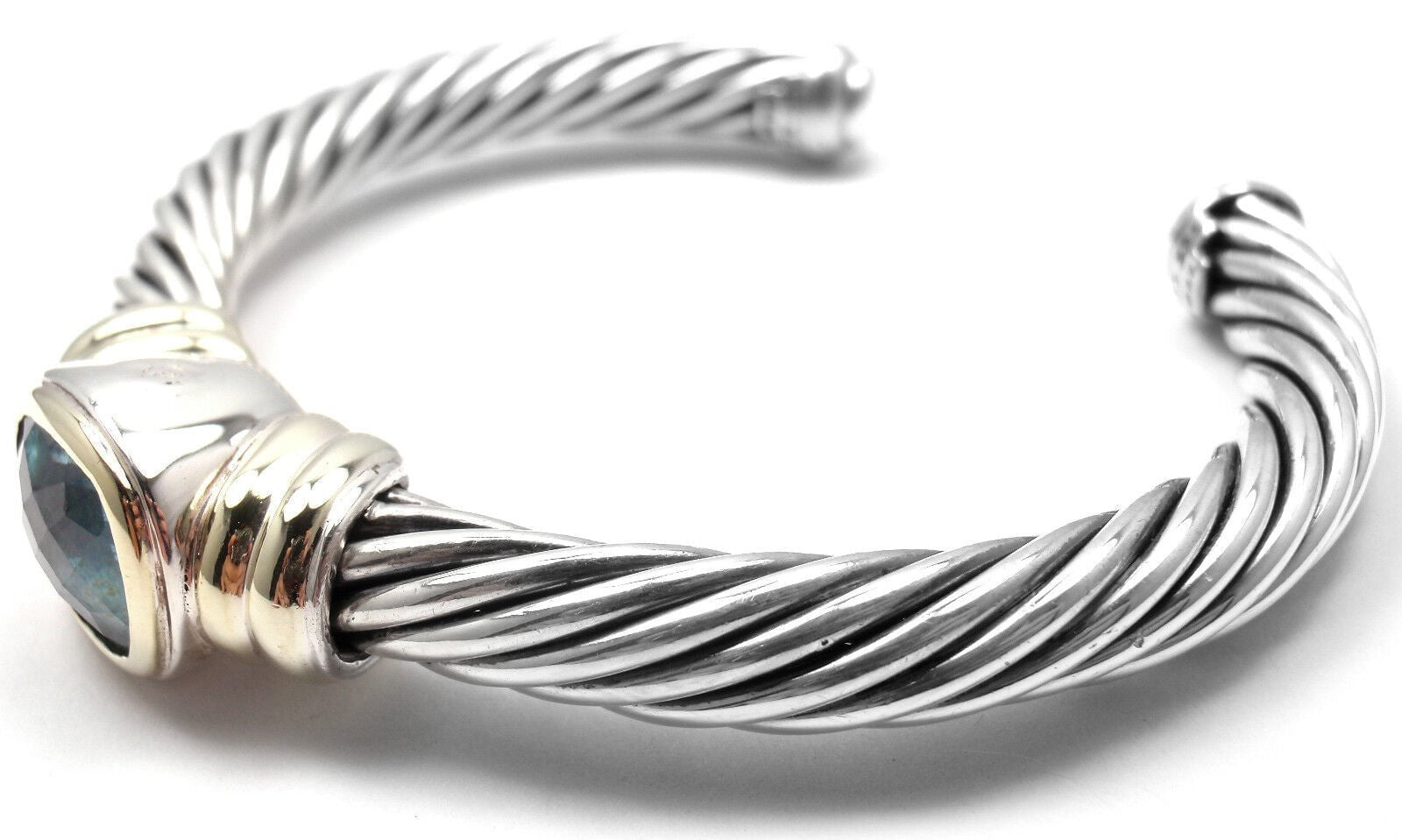 Authentic David Yurman Noblesse 14k Yellow Gold & Sterling Silver Blue Topaz Bangle Bracelet - Elegant Jewelry for Women, Perfect for Weddings, Parties & Special Occasions