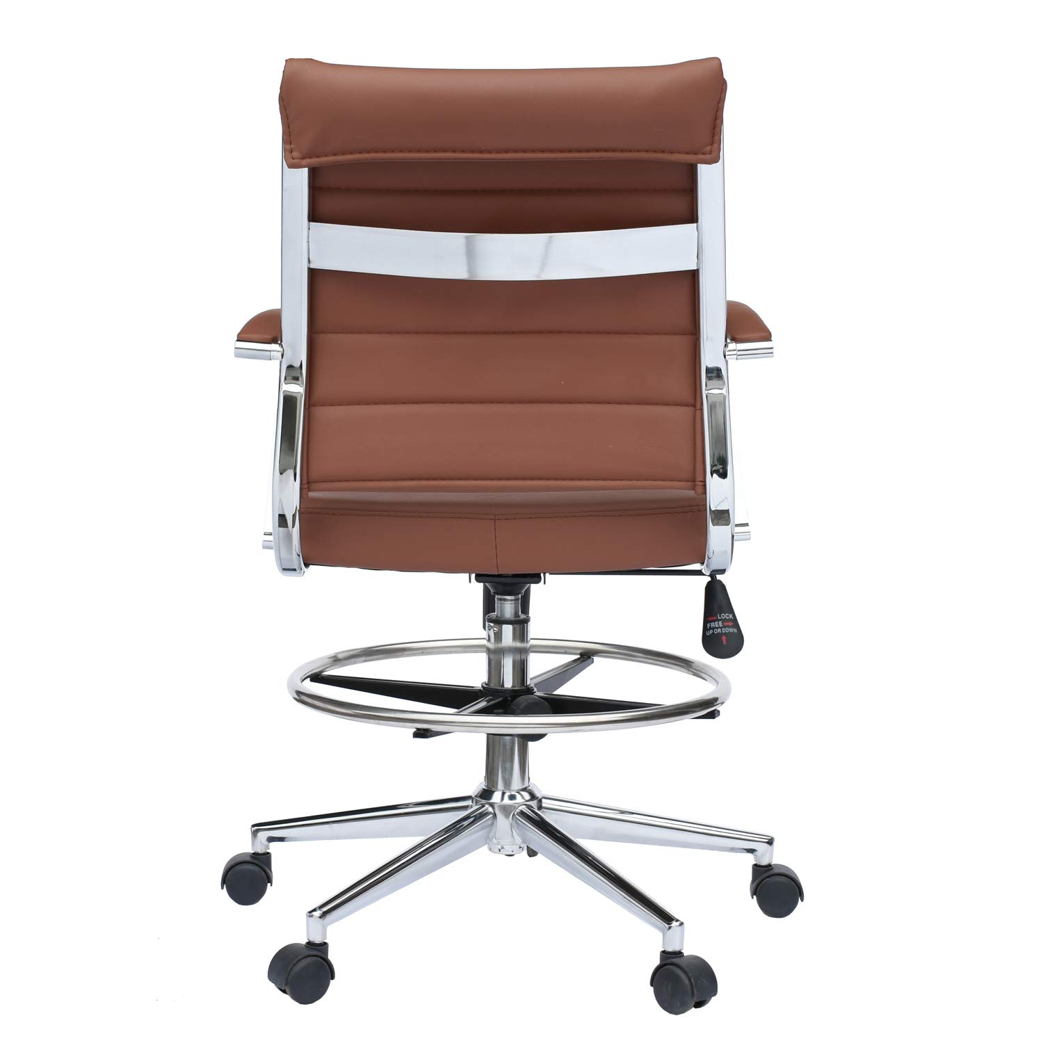 2xhome Modern Adjustable Ergonomic Office Chair - Designer Drafting Chair with Arms & Ribbed Back Support, Brown - Perfect for Home Office, Computer Work & Creative Workspaces