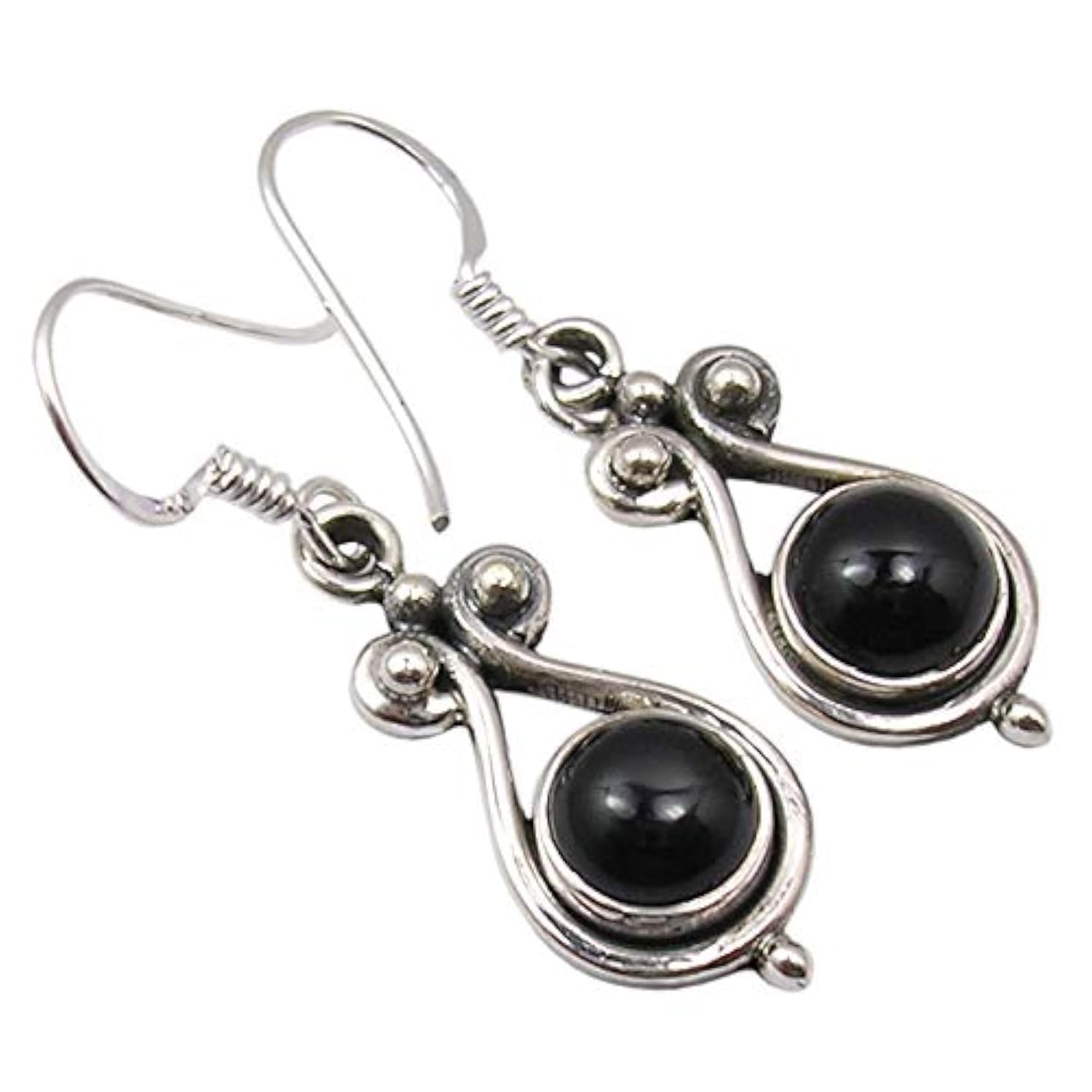Vintage Style Silver Black Onyx Earrings 1.4