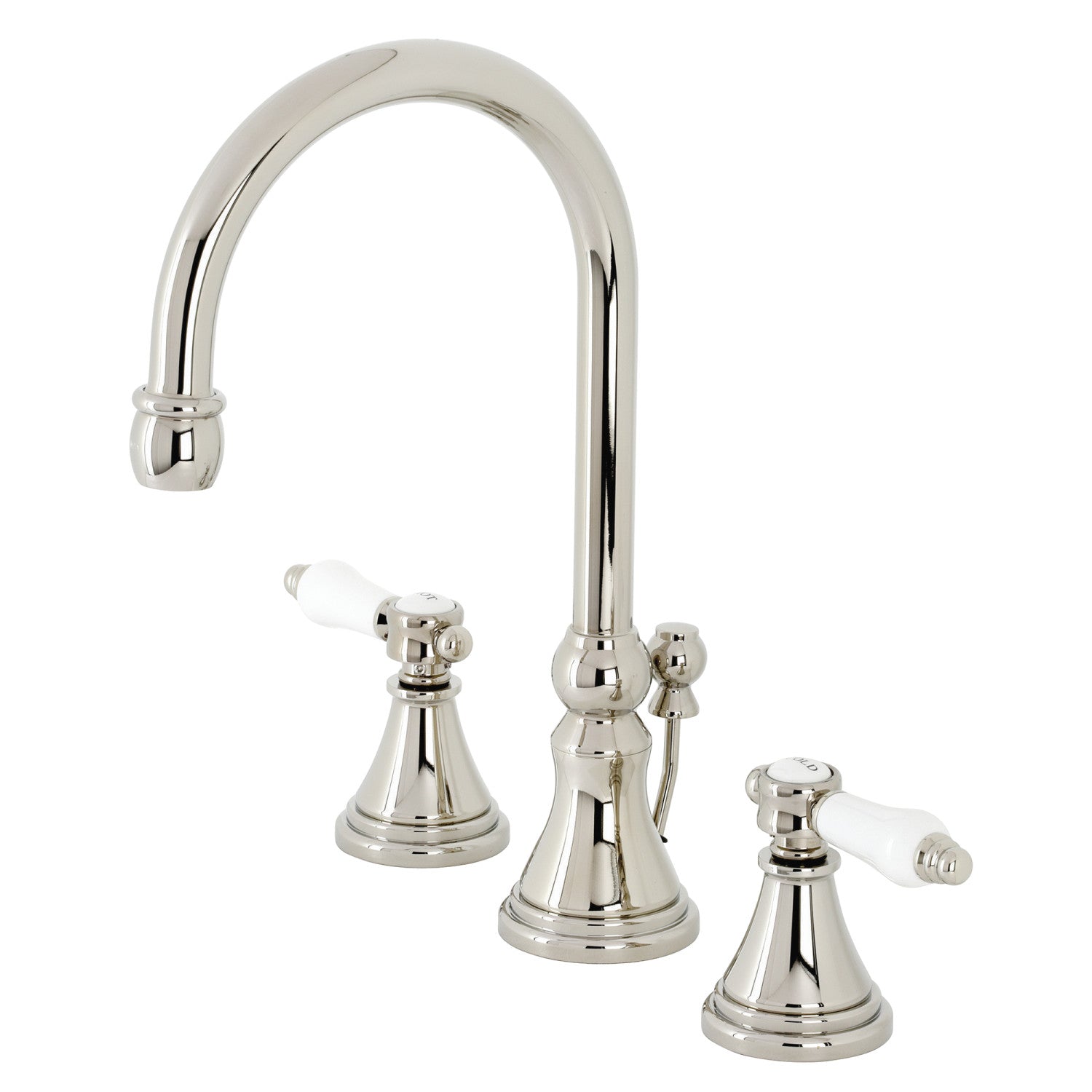 Bel Air KS2986BPL Two Handle 3 Hole Widespread Bathroom Faucet with Brass Pop Up Drain - Polished Nickel Finish for Vanity Sink, Perfect for Modern Bathroom Renovation and Home Upgrade