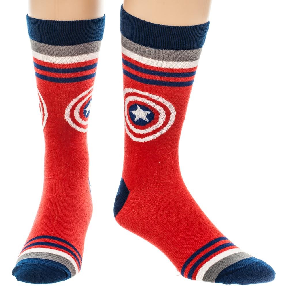 Marvel Captain America Shield Crew Socks for Men & Women - Red Superhero Socks - Comfortable Cotton Socks for Cosplay, Gifts & Everyday Wear