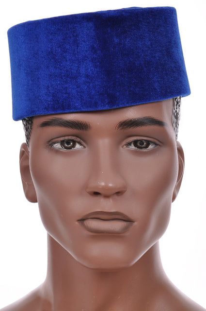 Royal Blue African Senator Velvet Hat for Men - Traditional Nigerian Wedding Hat - DPH553 | Perfect for Cultural Events, Weddings & Special Occasions