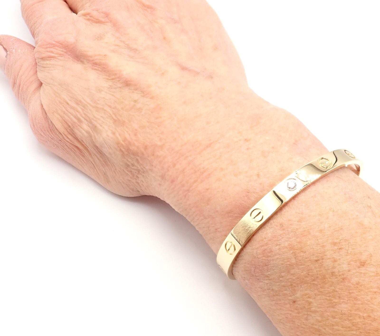 Authentic Cartier 18K Yellow Gold Diamond Love Cuff Open Bracelet - Size 17 - Luxury Jewelry for Women, Perfect for Anniversaries, Weddings & Special Occasions