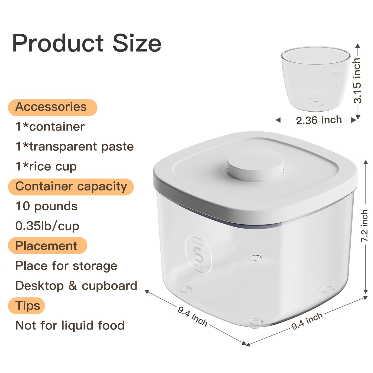 10 Lbs Airtight Food Storage Container with Measuring Cup - Kitchen Pantry Organizer for Rice, Cereal, Flour & Dry Goods | Perfect for Meal Prep & Bulk Food Storage