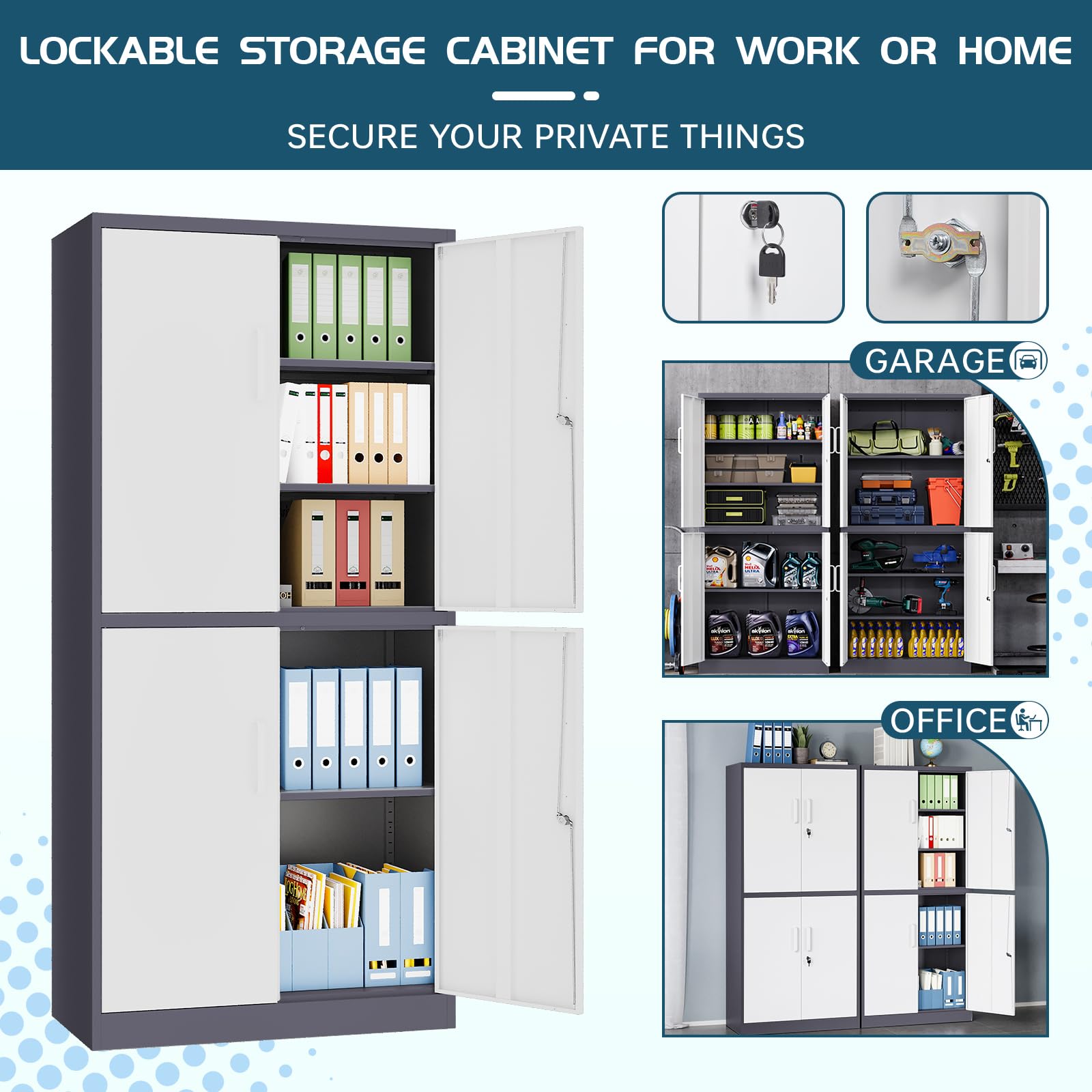 MIIIKO 4-Door Metal File Storage Cabinet with Lock, Heavy Duty Steel Office Cabinet with 5 Adjustable Shelves - Perfect for Home Office, Hospital, Garage & Commercial Storage Organization