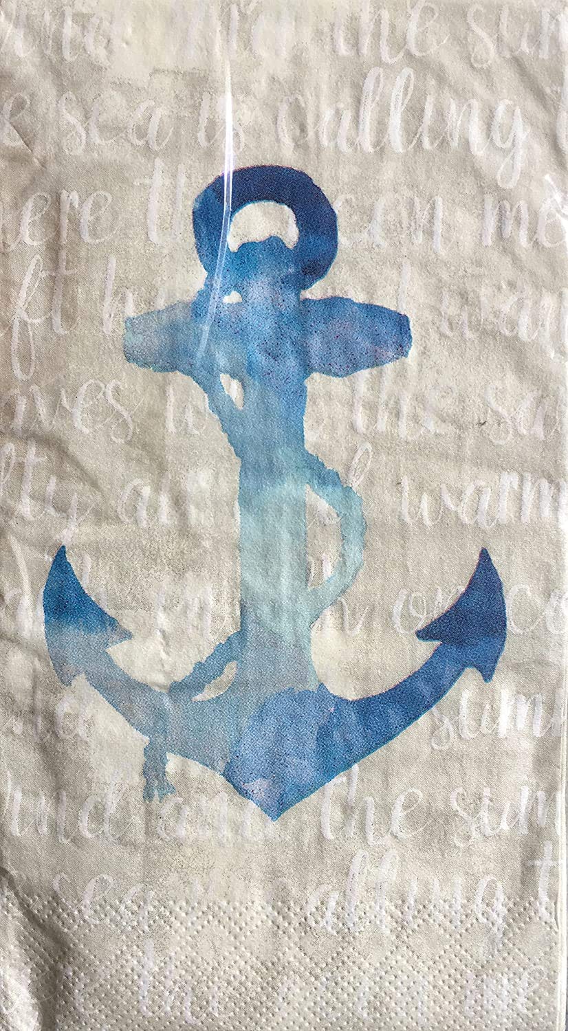 Coastal Living Seascapes 2-Ply Guest Towels - 20 Count Buffet Hostess Paper Napkins in Blue Anchor Design | Perfect for Summer Beach Parties, Nautical Weddings & Coastal Home Decor